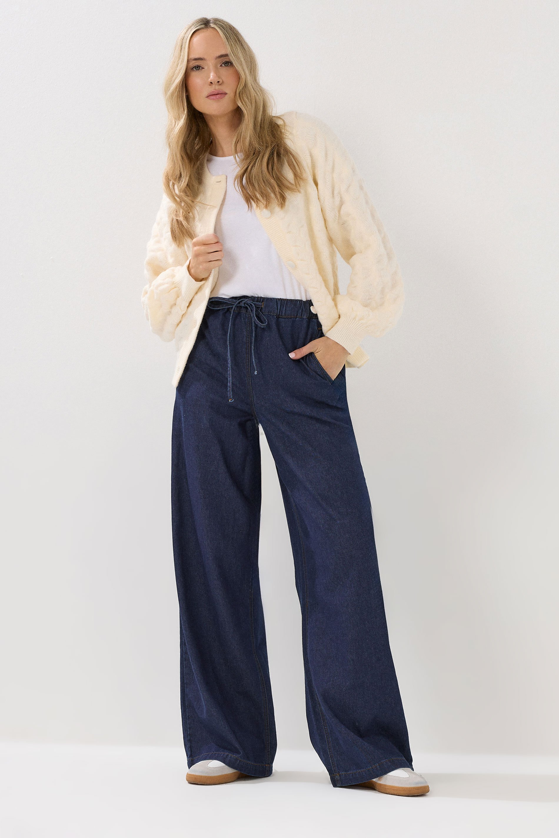 LTS Tall Indigo Blue Tie Waist Wide Leg Jeans | Long Tall Sally 2