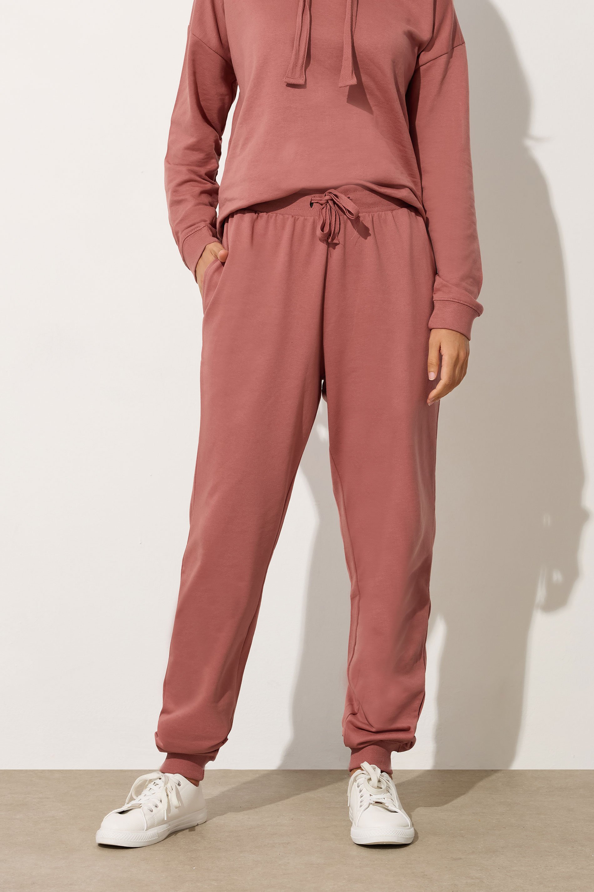 LTS Tall Coral Pink Jersey Drawcord Cuffed Joggers | Long Tall Sally 2
