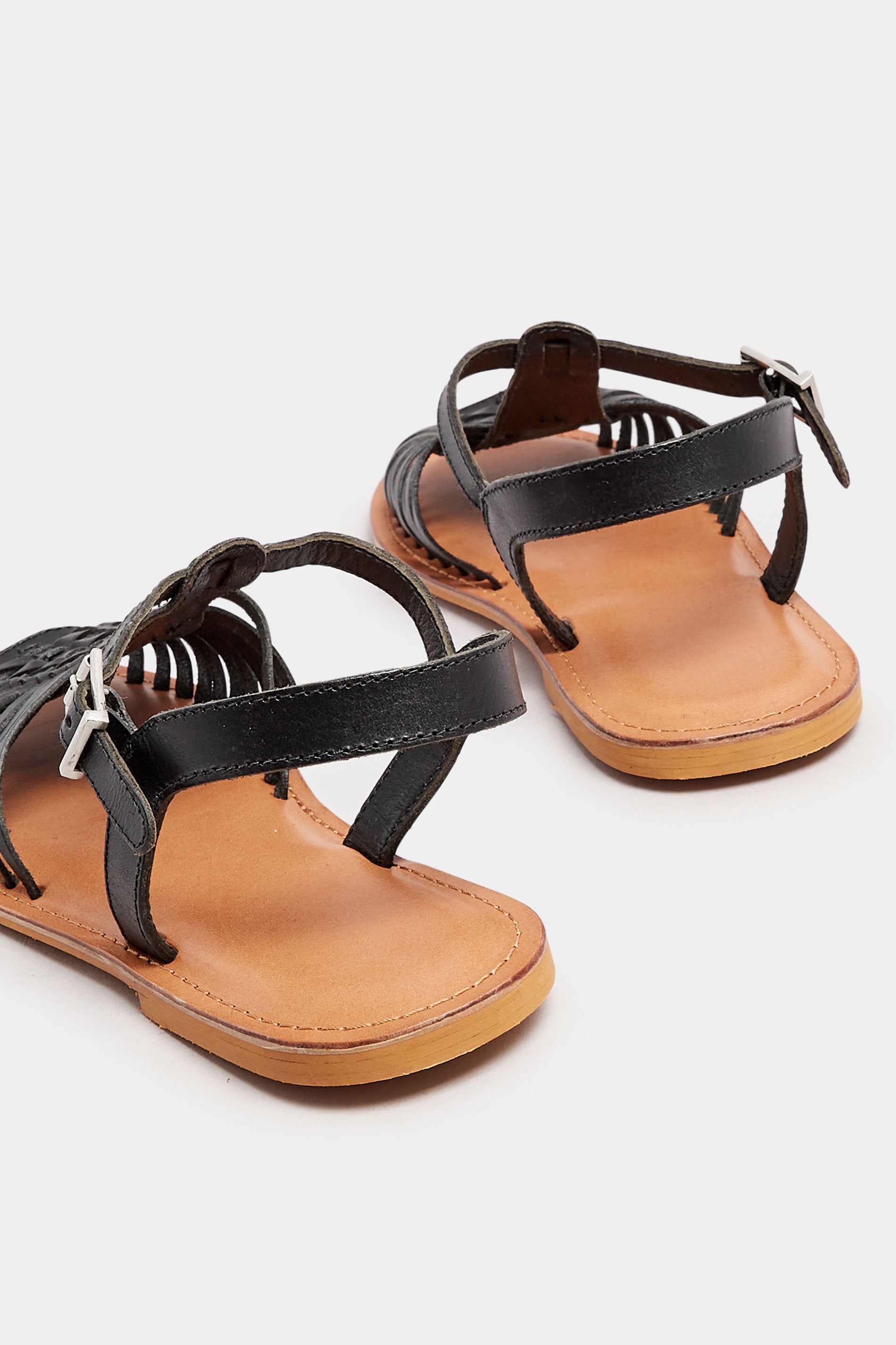 Black Leather Woven Fisherman Sandals In Extra Wide EEE Fit | Yours Clothing 5