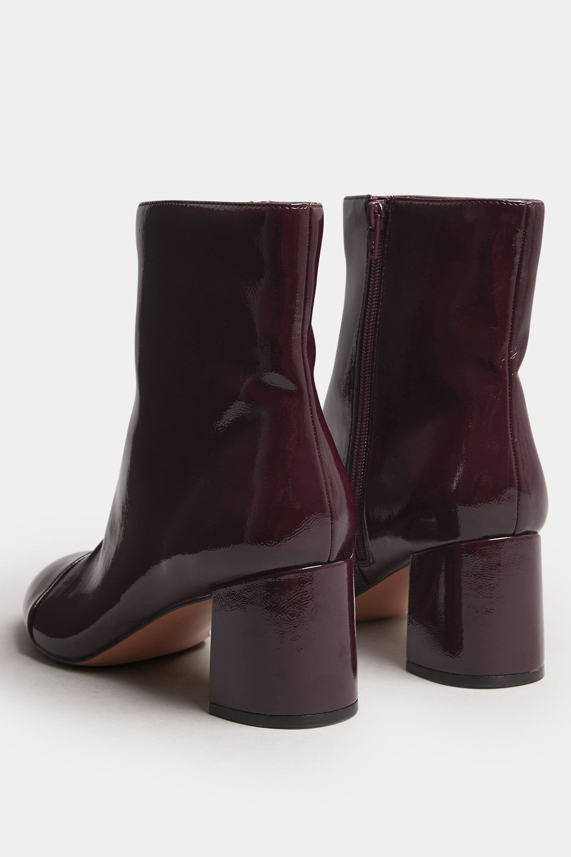 LTS Burgundy Red Patent Block Heel Ankle Boot In Standard Fit | Long Tall Sally 4