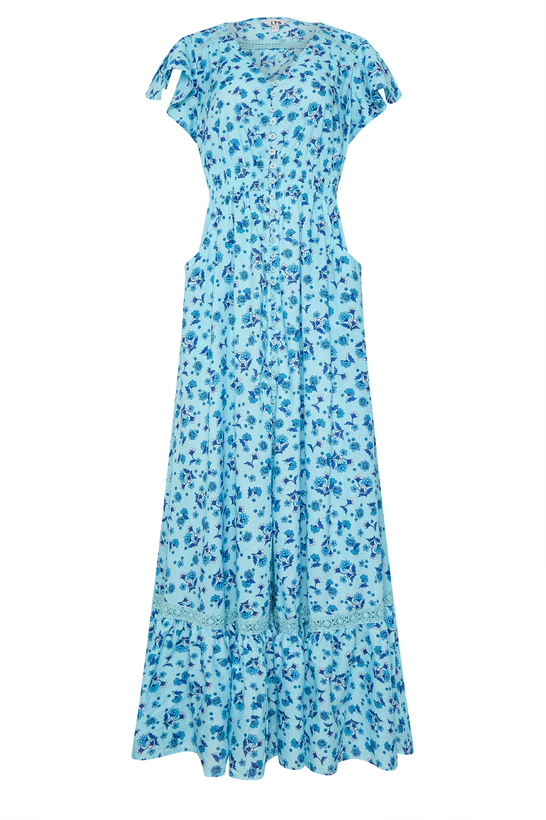 LTS Tall Blue Ditsy Floral Print Button Lace Insert Maxi Dress | Long Tall Sally 5