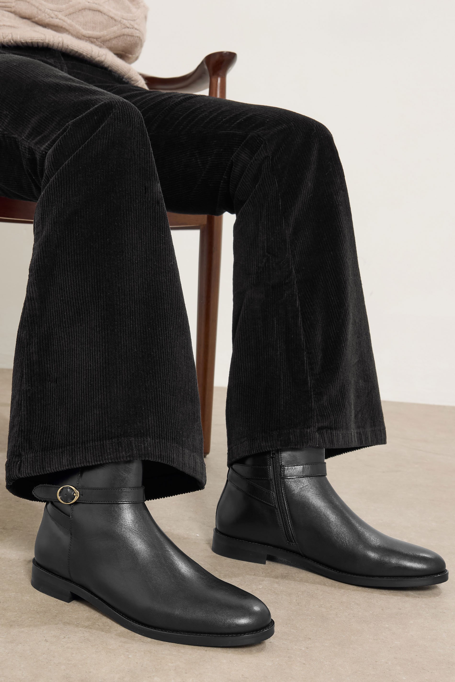 LTS Black Leather Buckle Detail Ankle Boots In Standard Fit | Long Tall Sally 2