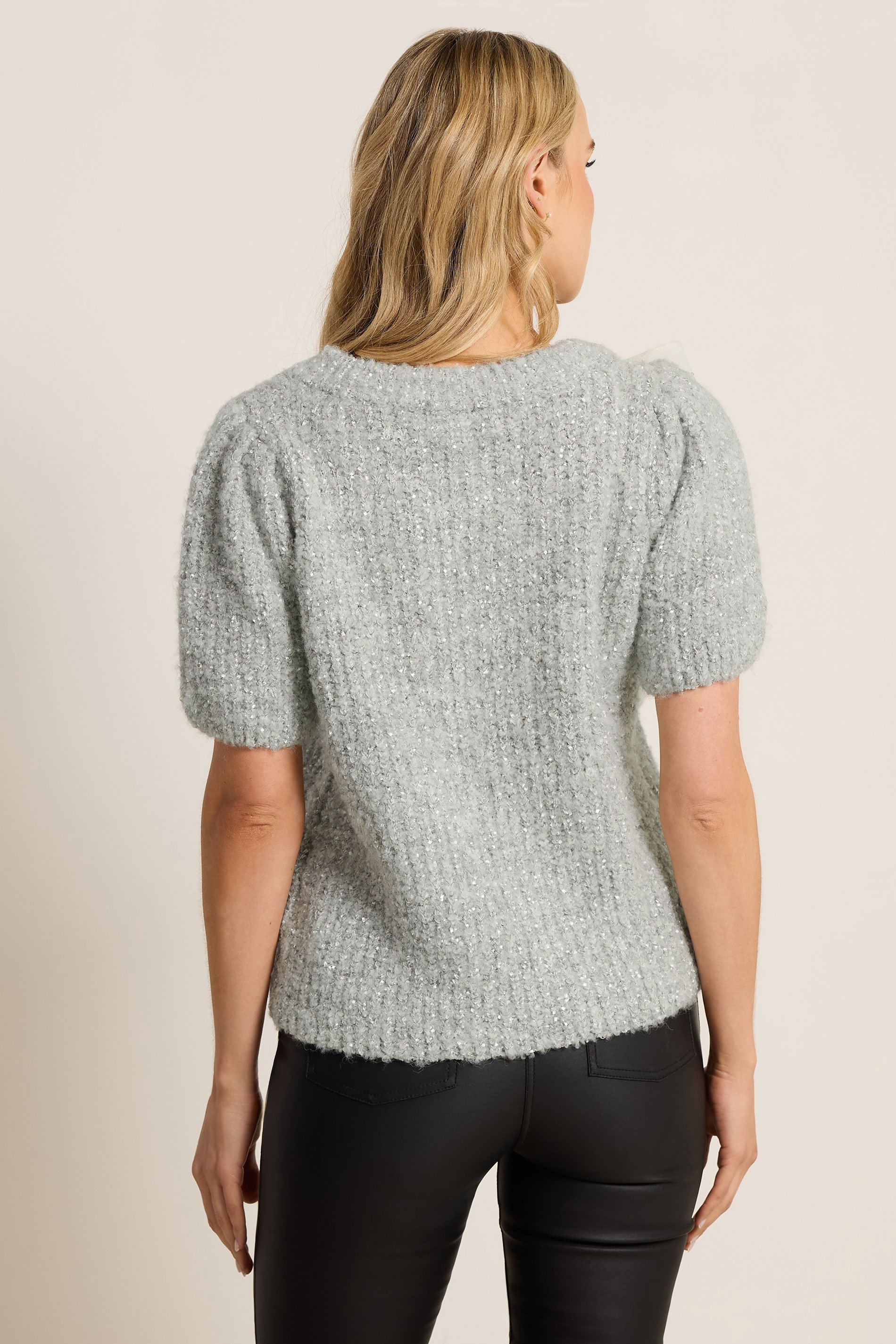 LTS Tall Silver Knitted Bow Jumper | Long Tall Sally 4
