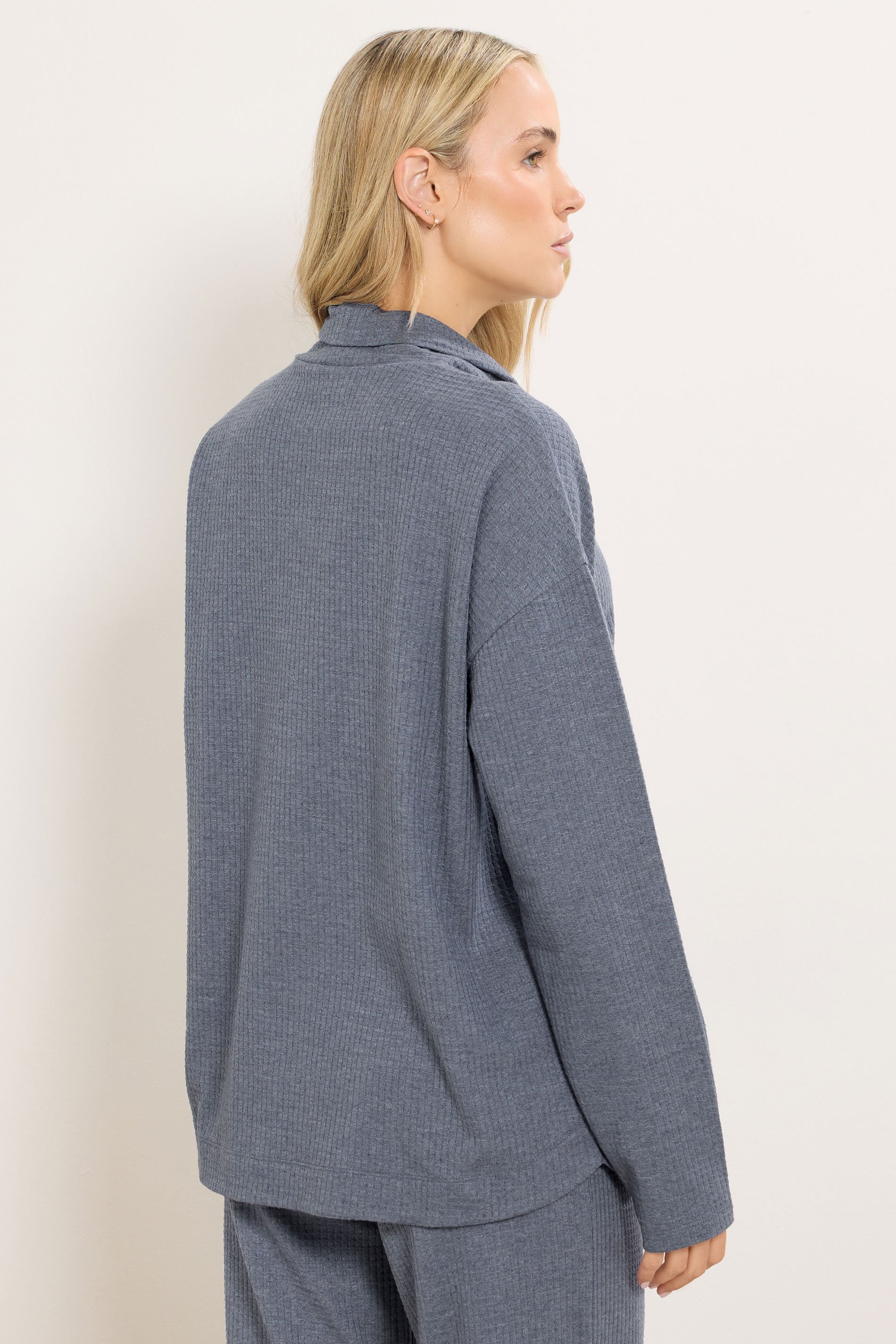 LTS Tall Denim Blue Waffle Lounge Top | Long Tall Sally 3