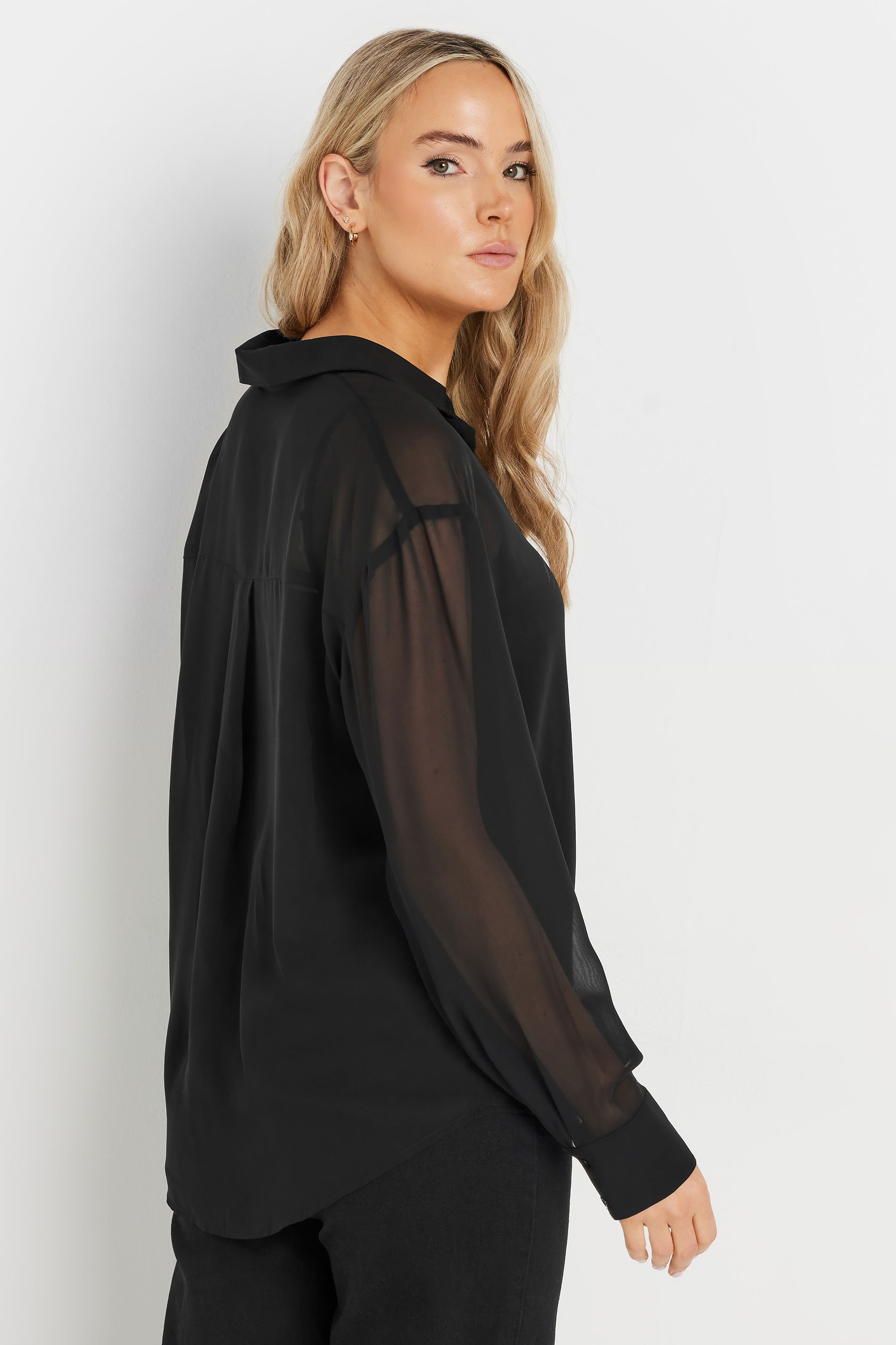 LTS Tall Black Sheer Long Sleeve Shirt | Long Tall Sally 4