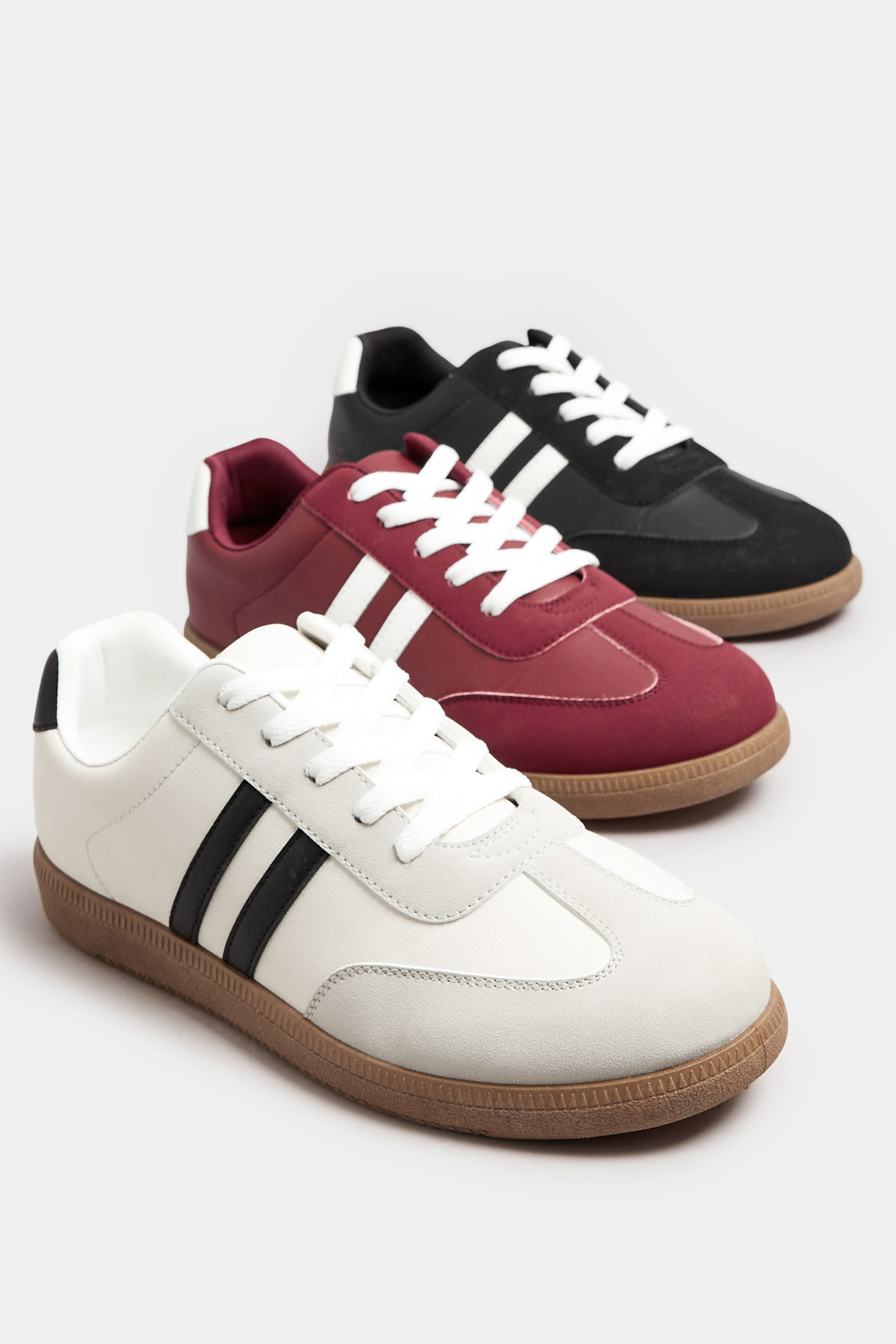 White Retro Stripe Trainers In Extra Wide EEE Fit | Yours Clothing 7