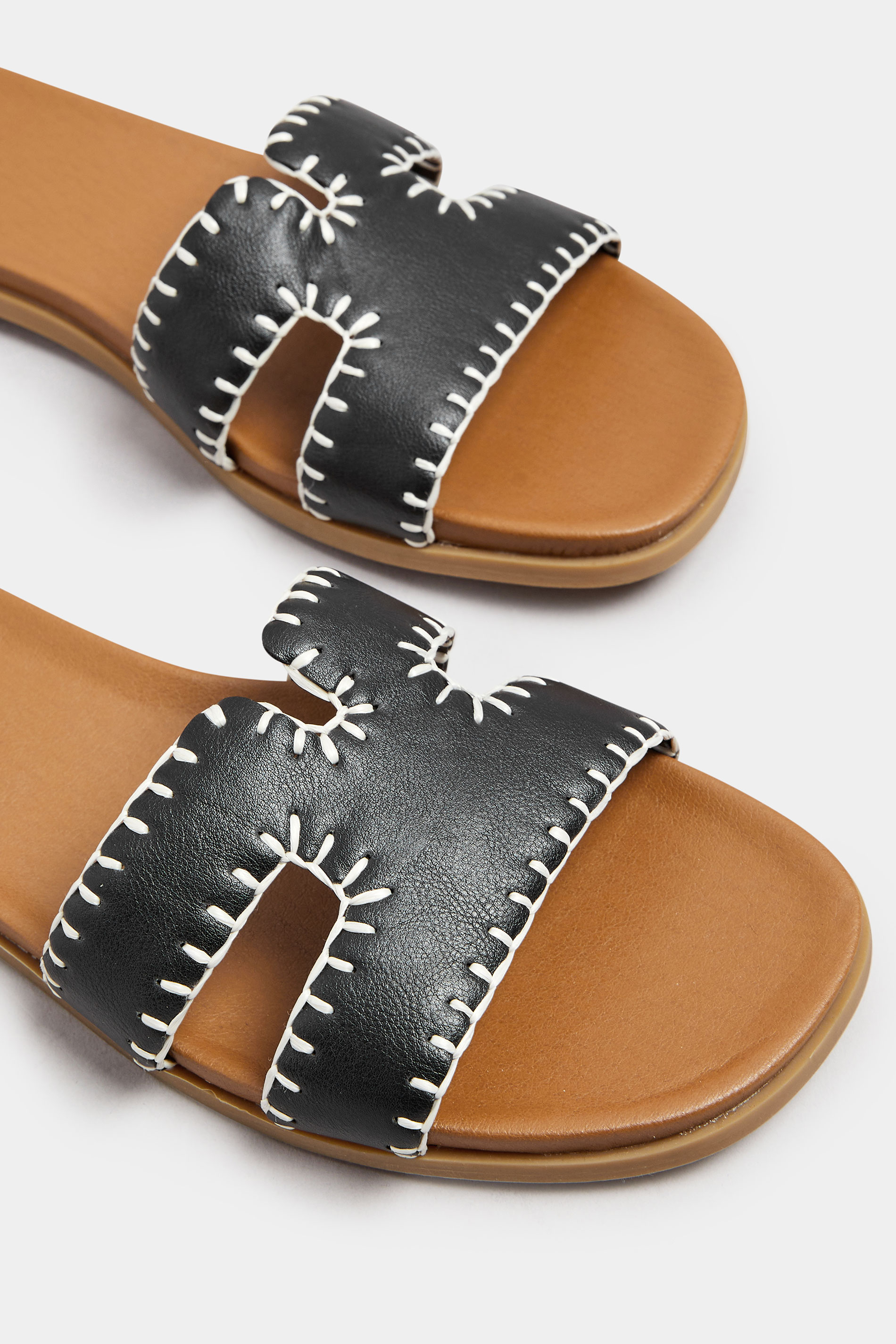 Black Faux Leather Stitched Mule Sandals In Extra Wide EEE Fit | Yours Clothing 5