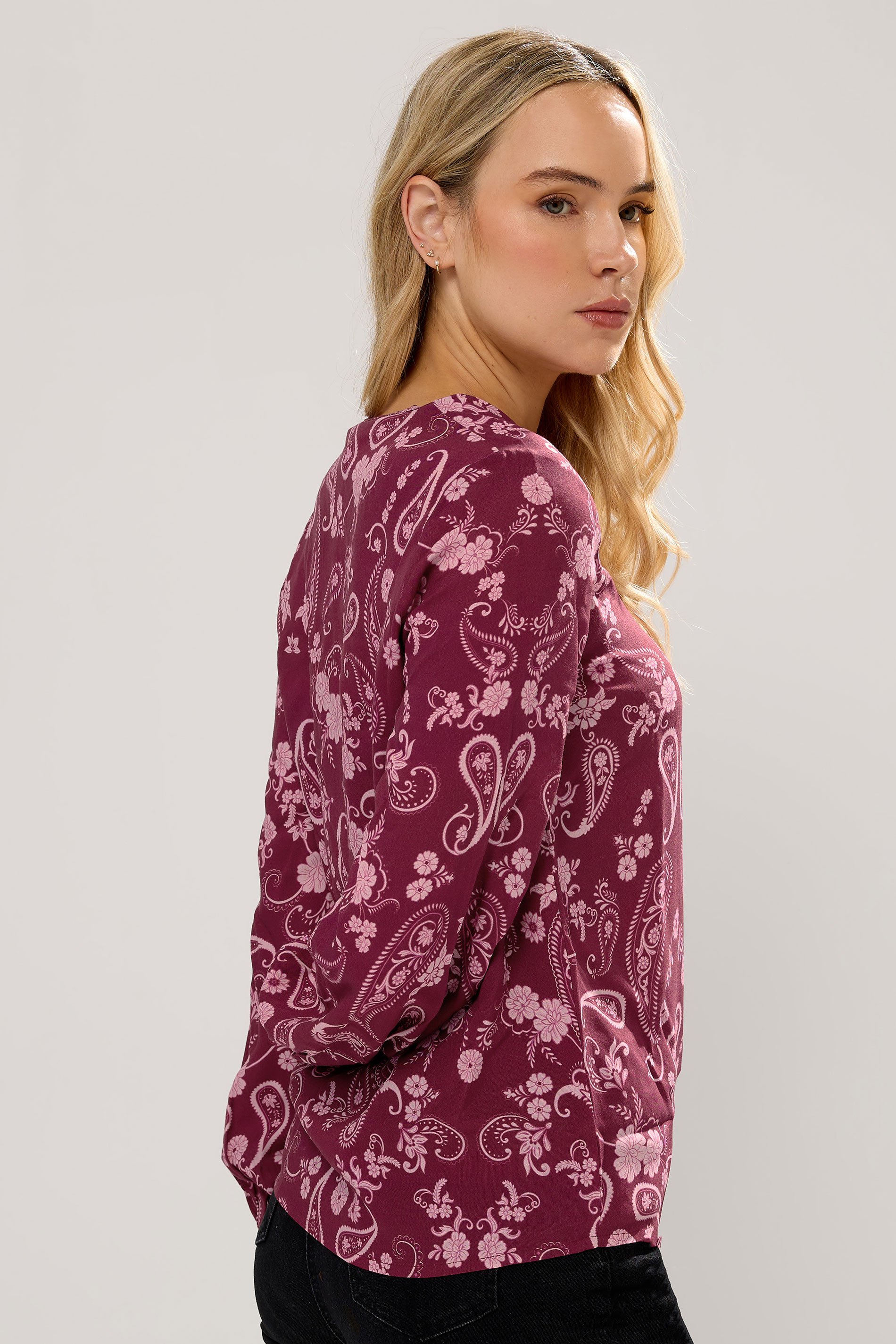 LTS Tall Dark Pink Paisley Button Tie Blouse | Long Tall Sally 3