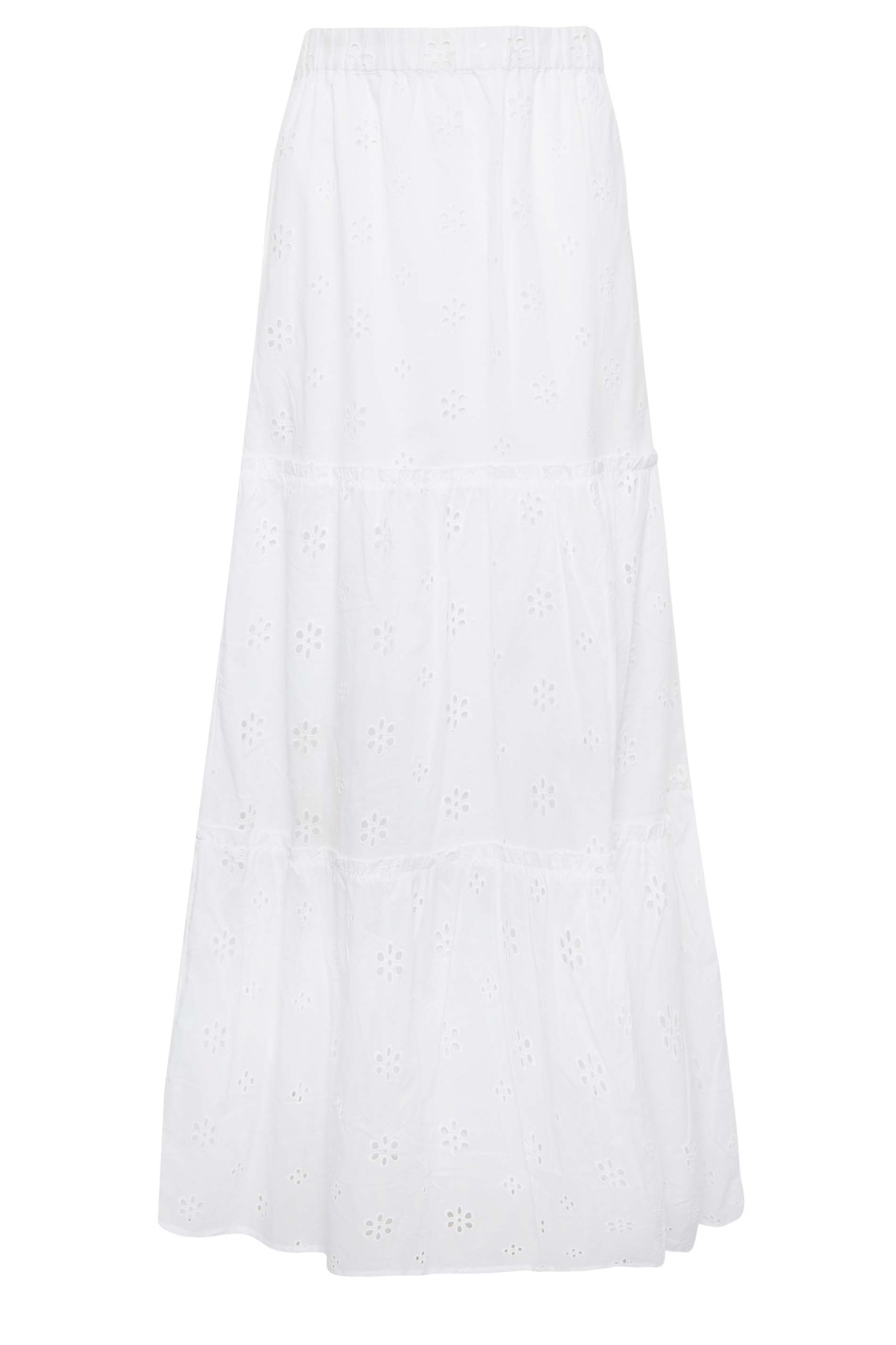 LTS Tall Women's White Broderie Anglaise Tiered Maxi Skirt | Long Tall Sally 4