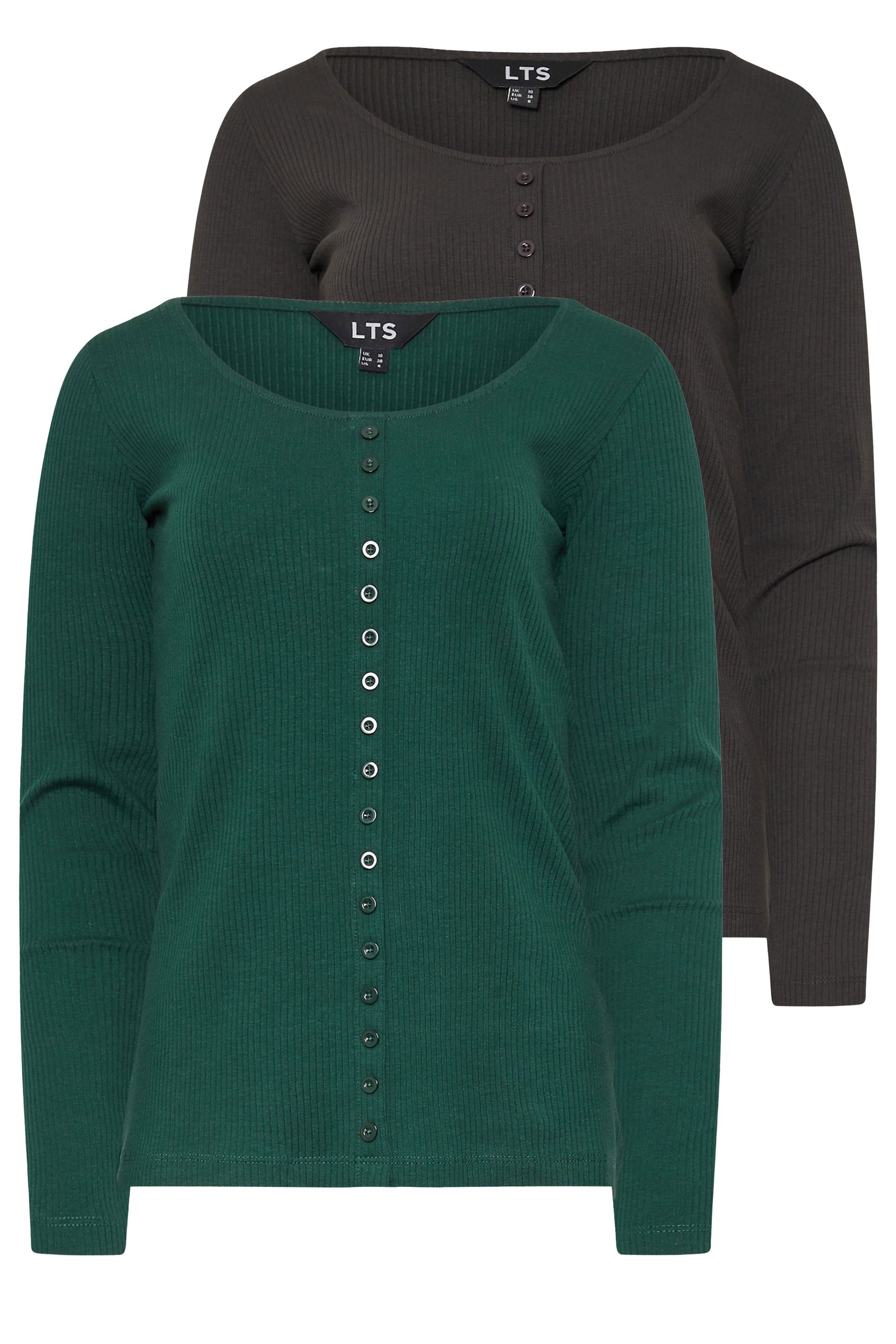 LTS Tall 2 PACK Emerald Green & Grey Ribbed Button Tops | Long Tall Sally 7