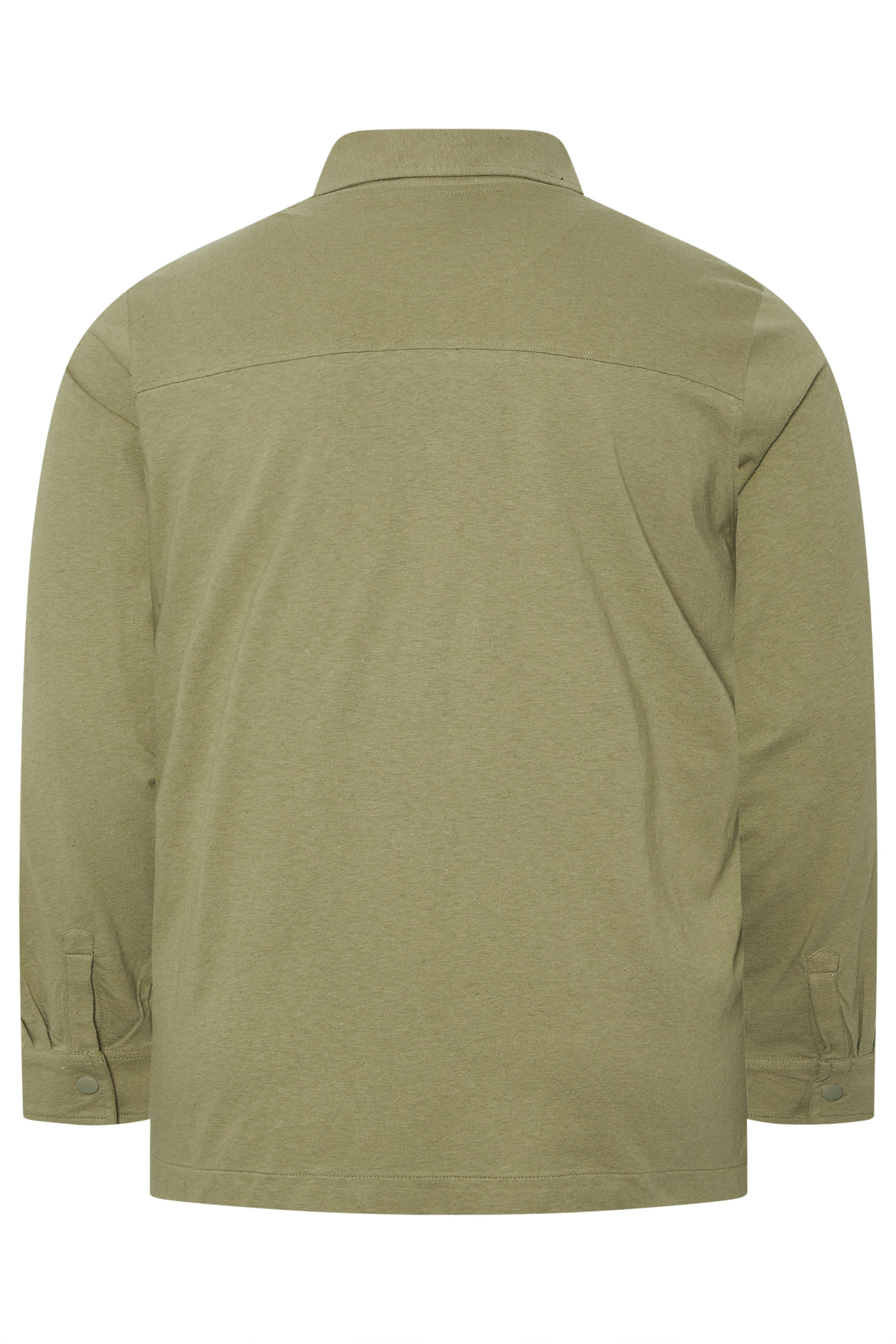 STUDIO A Big & Tall Khaki Green Linen Overshirt | BadRhino 5