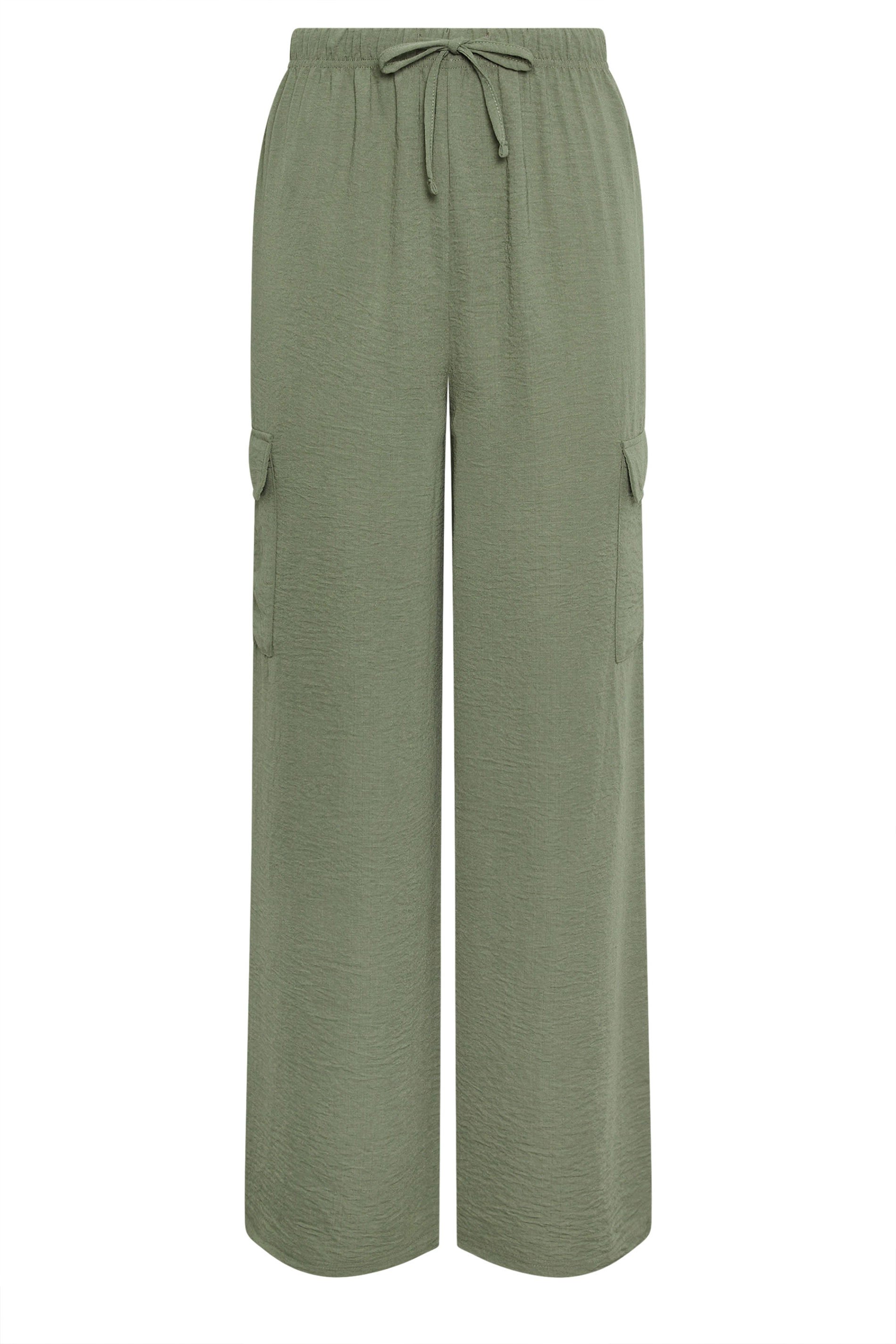 LTS Tall Women's Khaki Green Cargo Crepe Wide Leg Trousers | Long Tall Sally 5