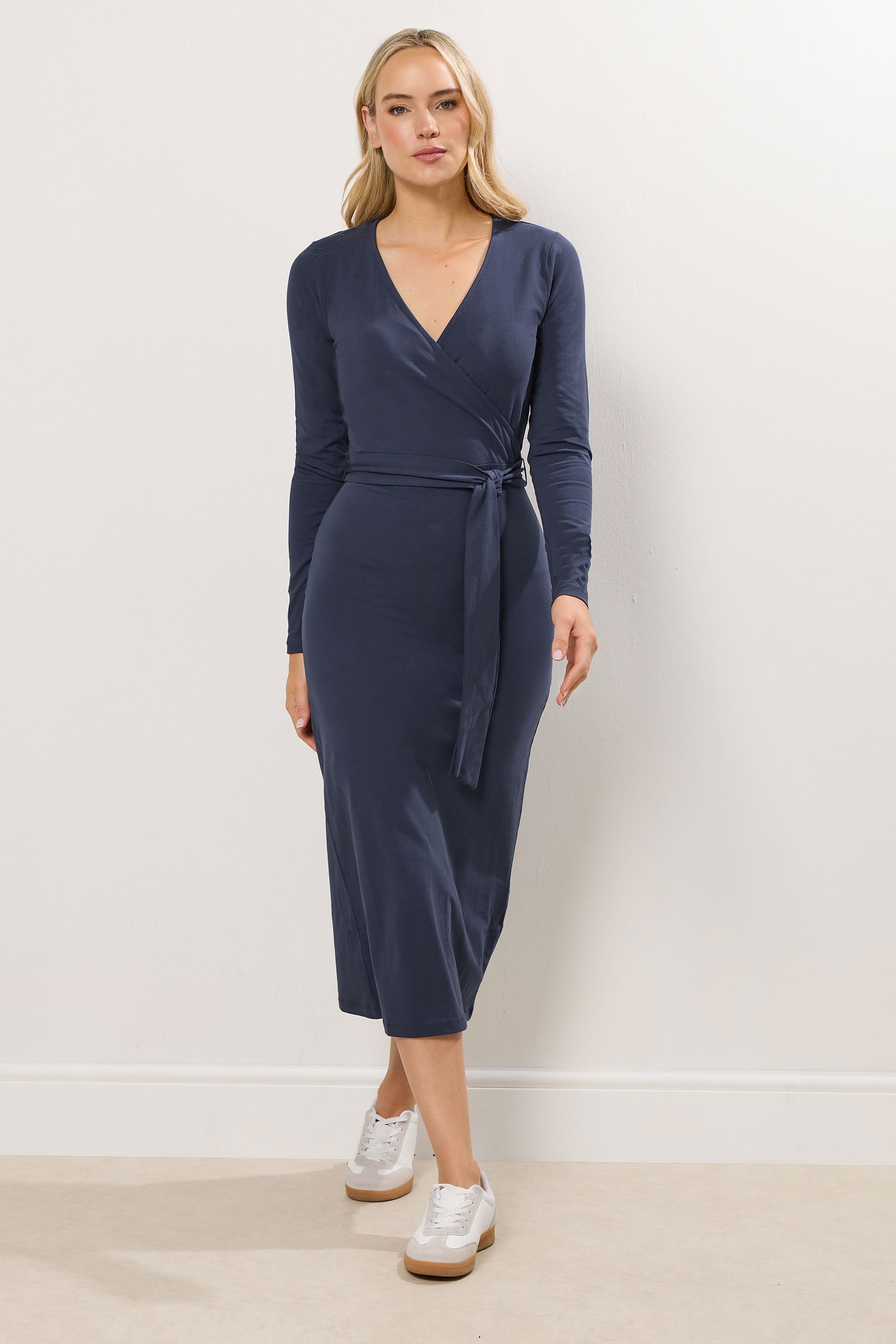 LTS Tall Navy Blue Wrap Midi Dress | Long Tall Sally 1