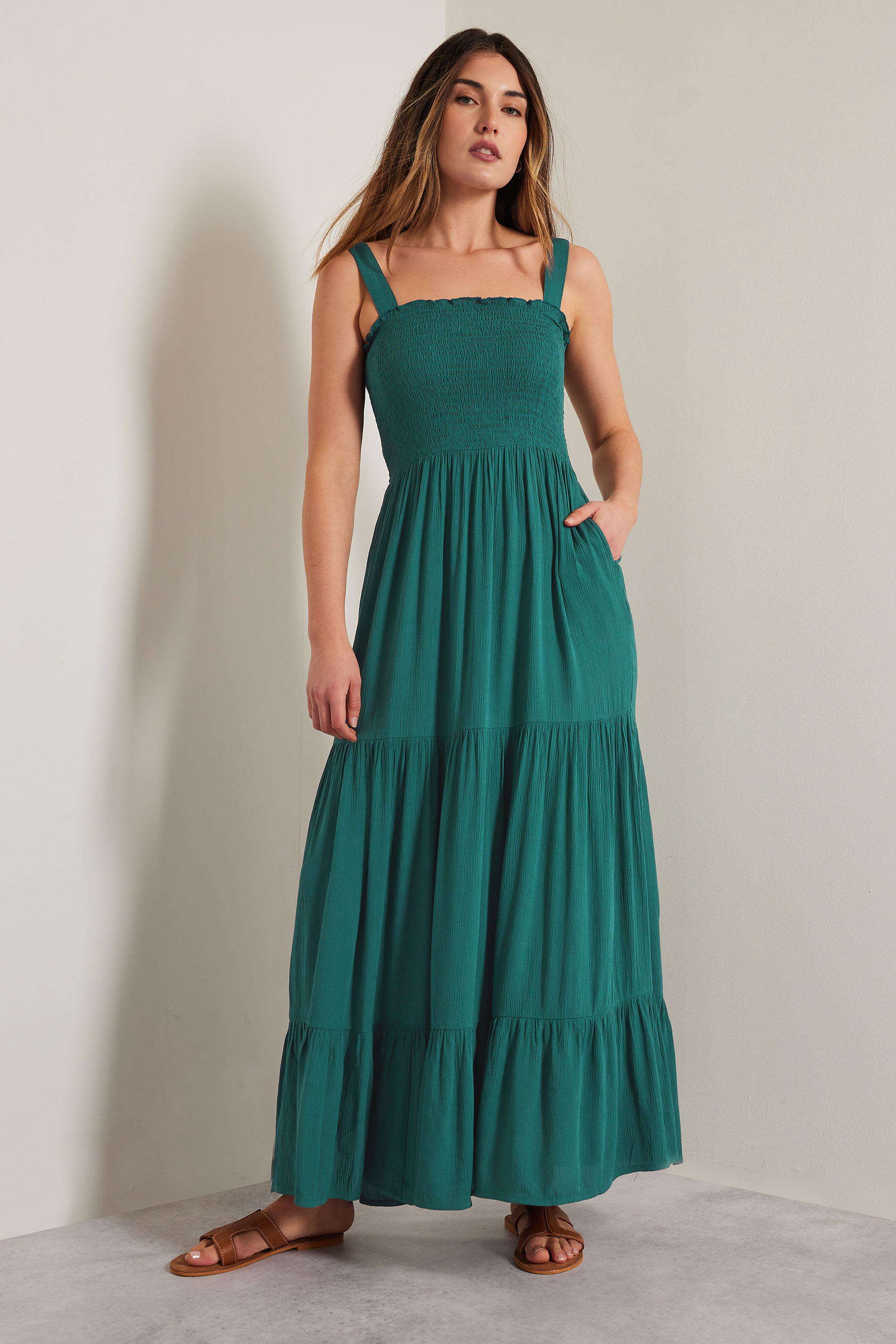 LTS Tall Teal Green Shirred Maxi Dress | Long Tall Sally 2