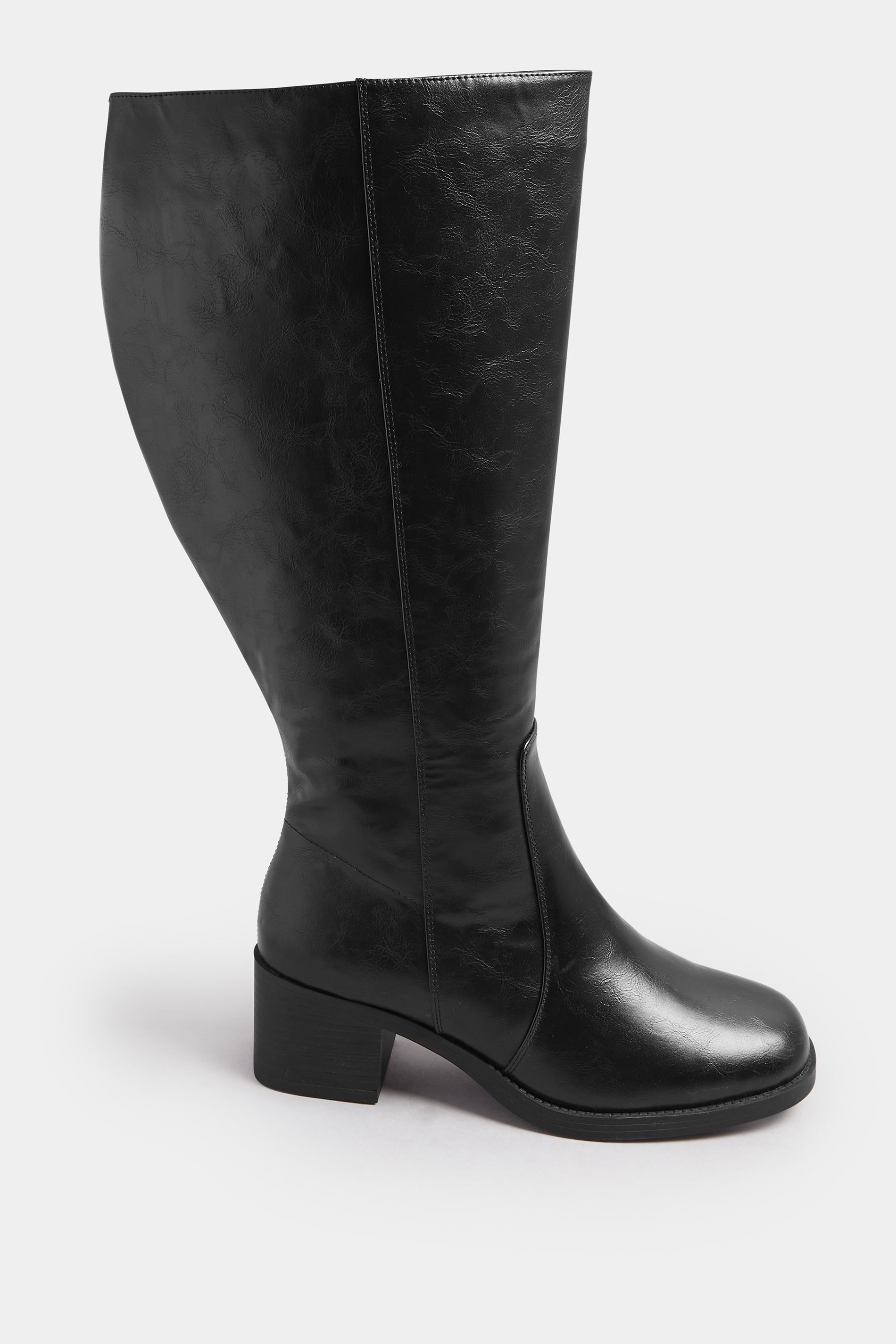 Black Square Toe Knee High Boots In Extra Wide EEE Fit | Yours Clothing 3