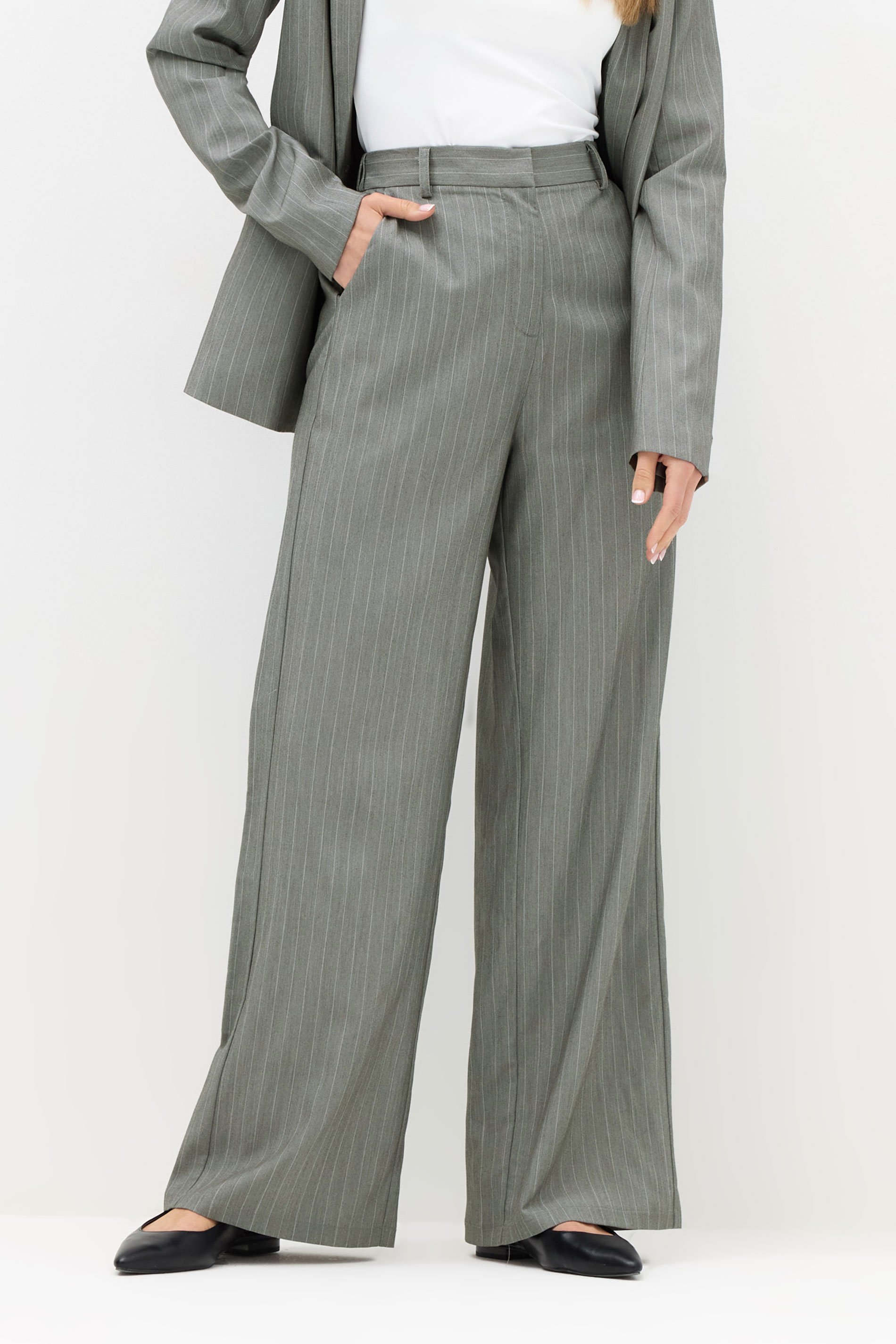 LTS PREMIUM Tall Grey Stripe Wide Leg Trousers | Long Tall Sally 3