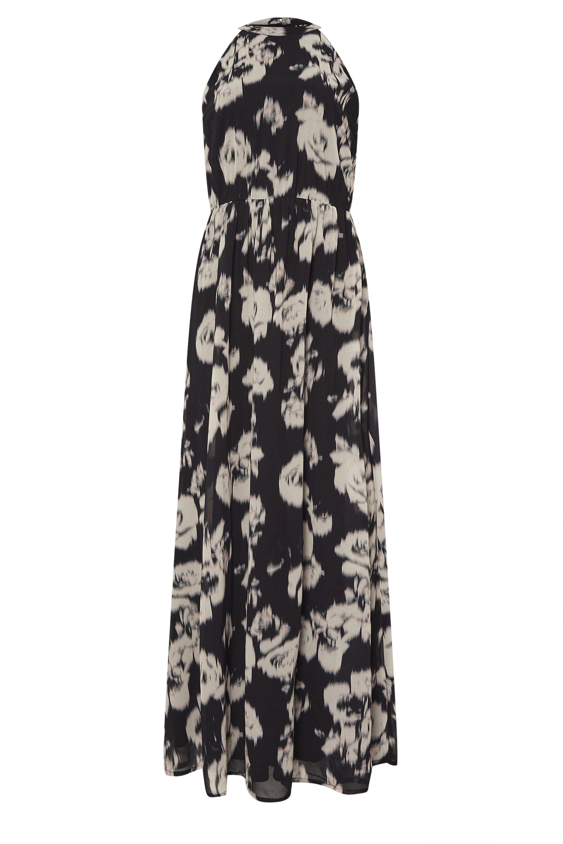 LTS Tall Black Chiffon Blurred Floral Halter Neck Dress | Long Tall Sally 5