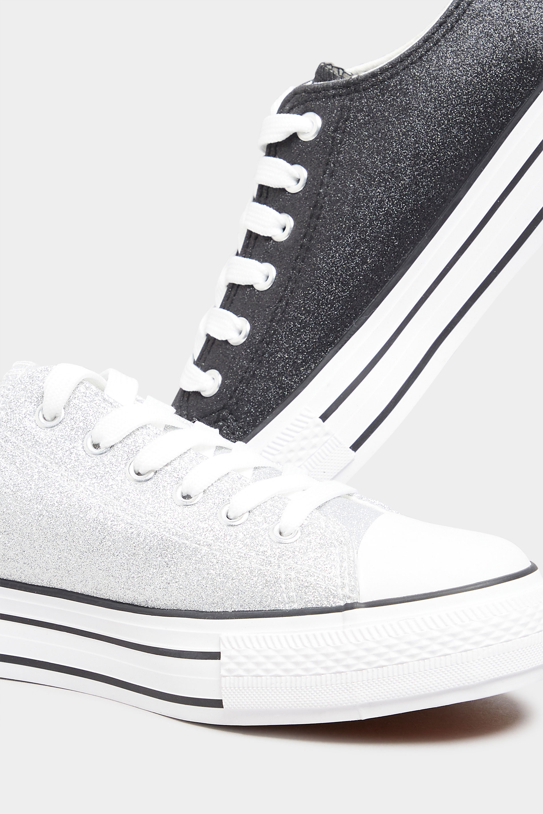 Wide Fit Silver Canvas Glitter Platform Trainers In E Fit | Yours Clothing 6