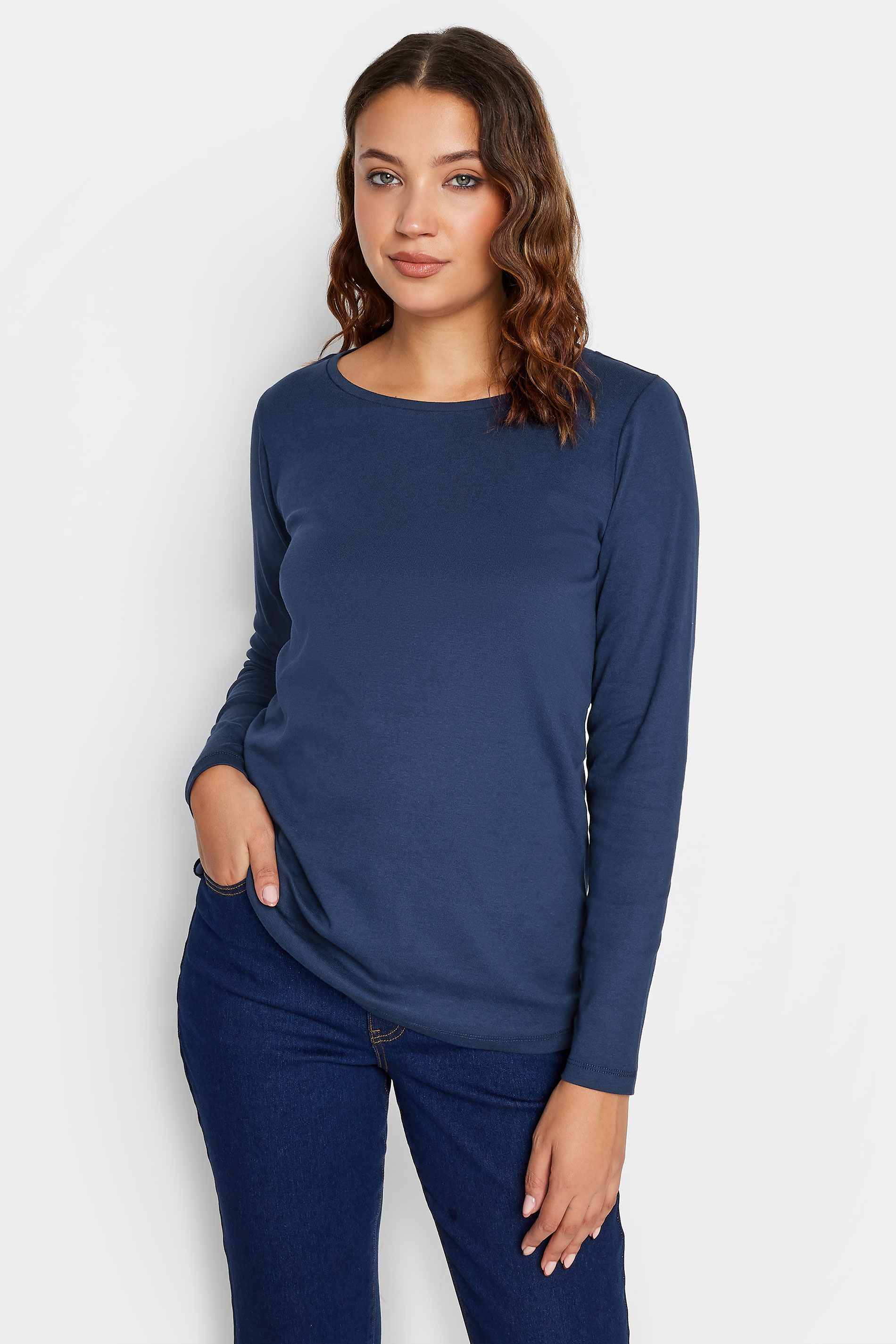 LTS Tall Navy Blue Long Sleeve Cotton T-Shirt | Long Tall Sally  1