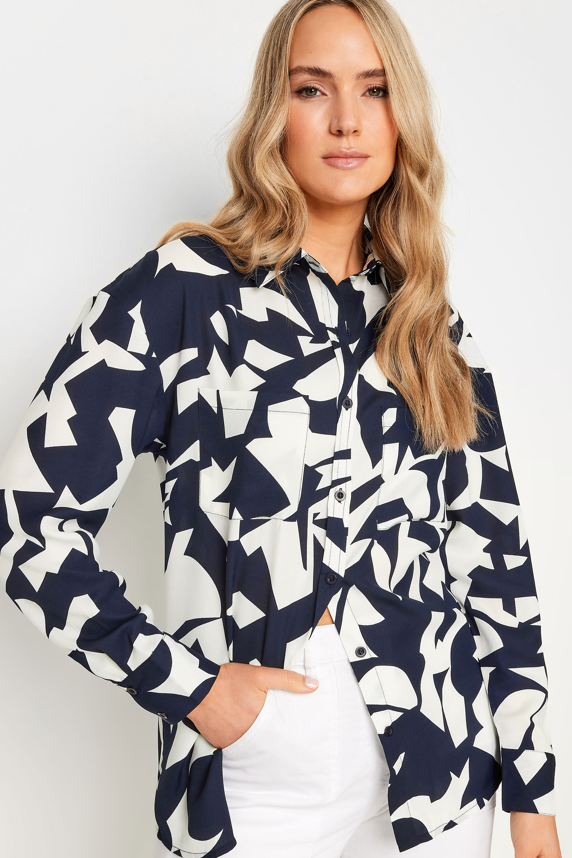 LTS Tall Navy Blue Abstract Print Long Sleeve Shirt | Long Tall Sally 4