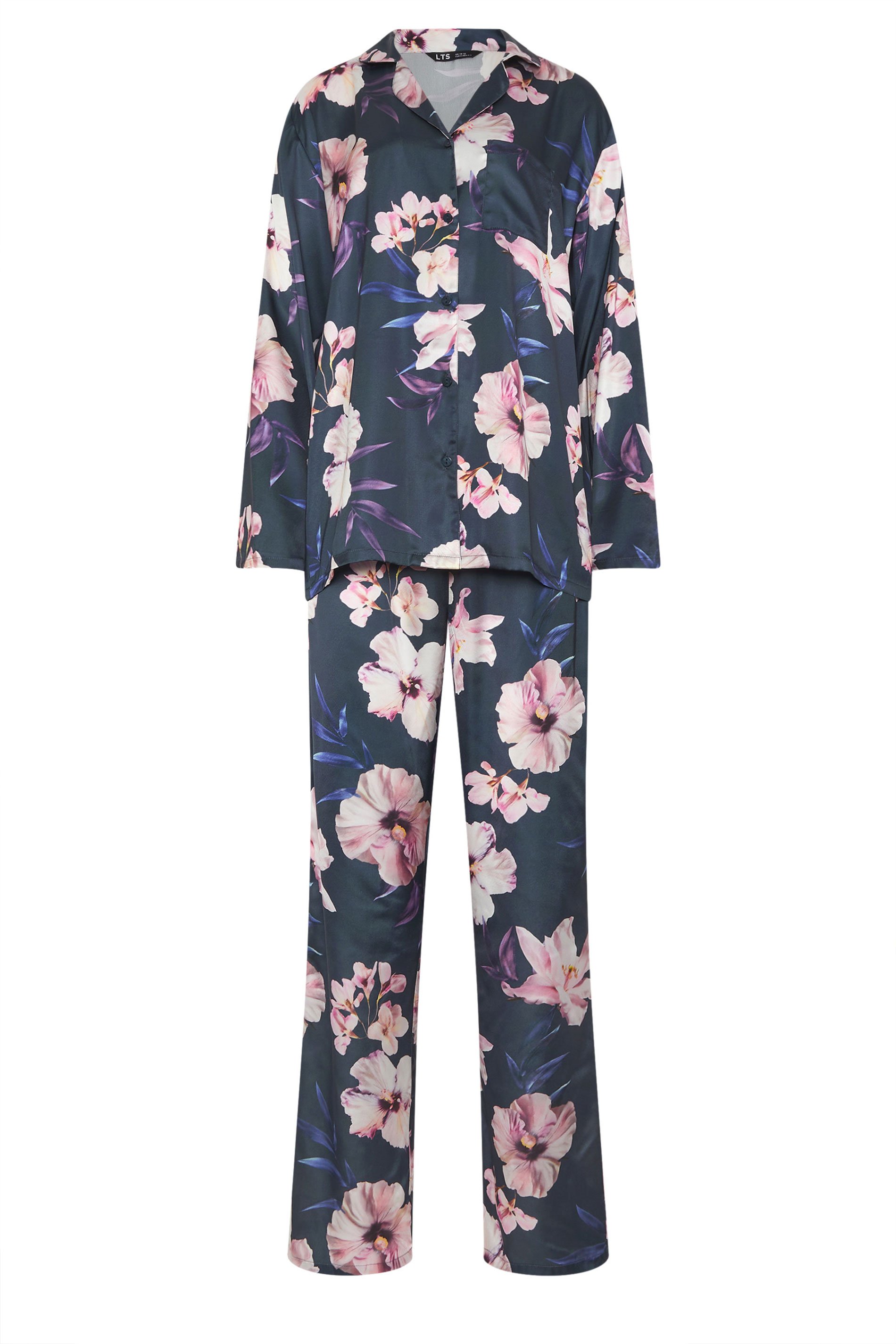 LTS Tall Grey Floral Satin Pyjama Set | Long Tall Sally 5