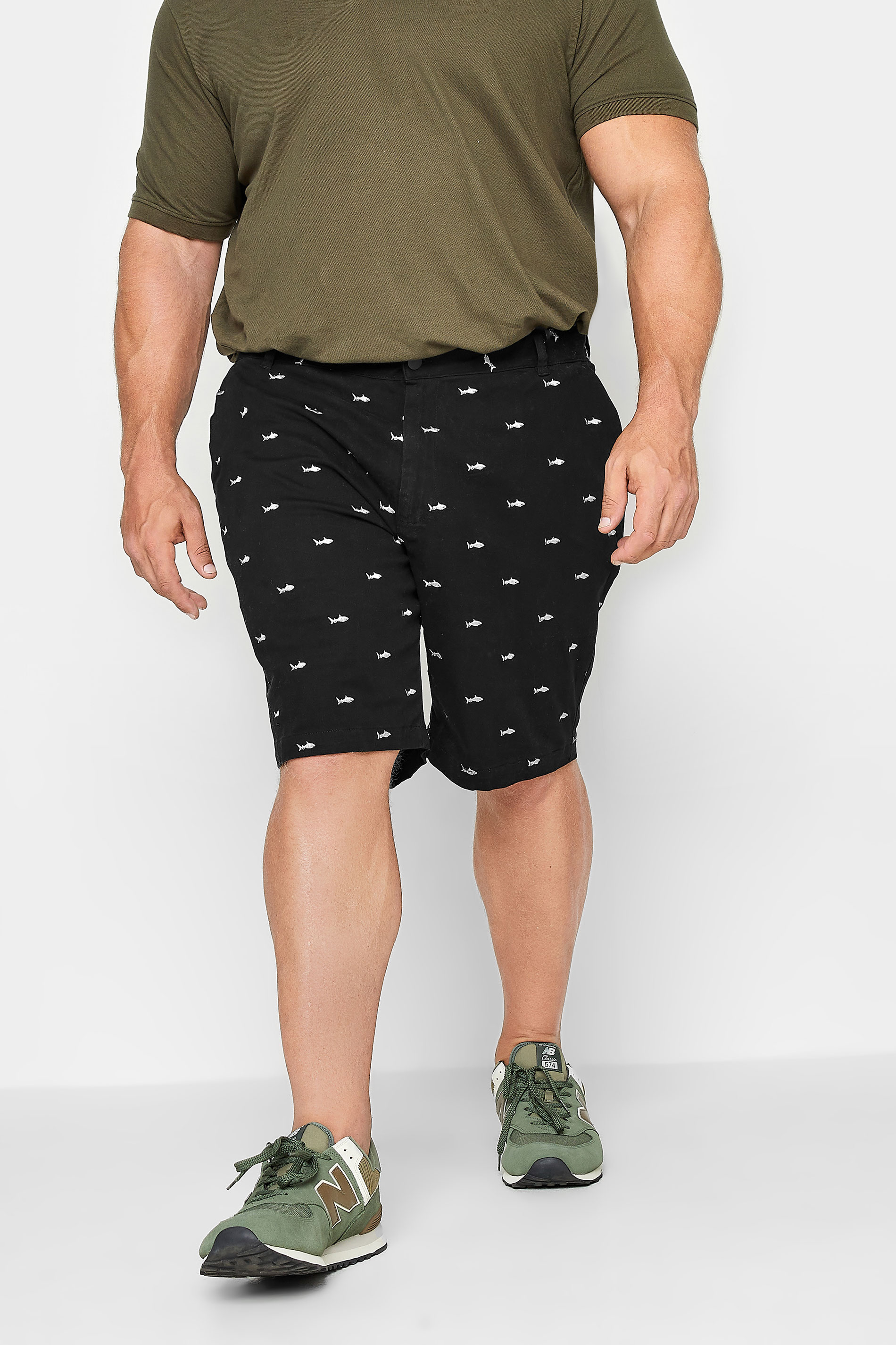 BadRhino Big & Tall Black Shark Embroidered Stretch Chino Shorts | BadRhino 1