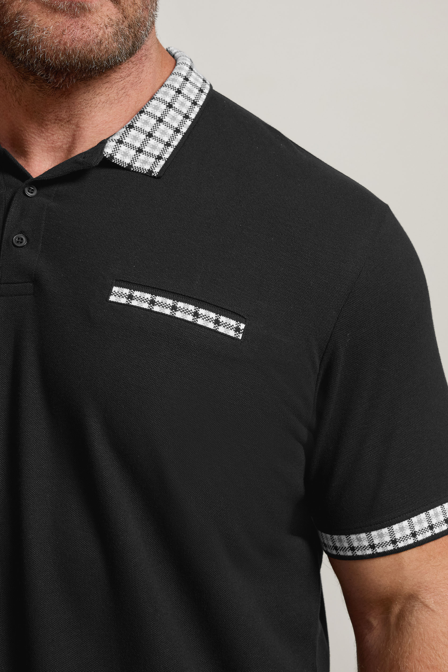 BadRhino Big & Tall Black Jacquard Checked Collar Polo Shirt | BadRhino 4