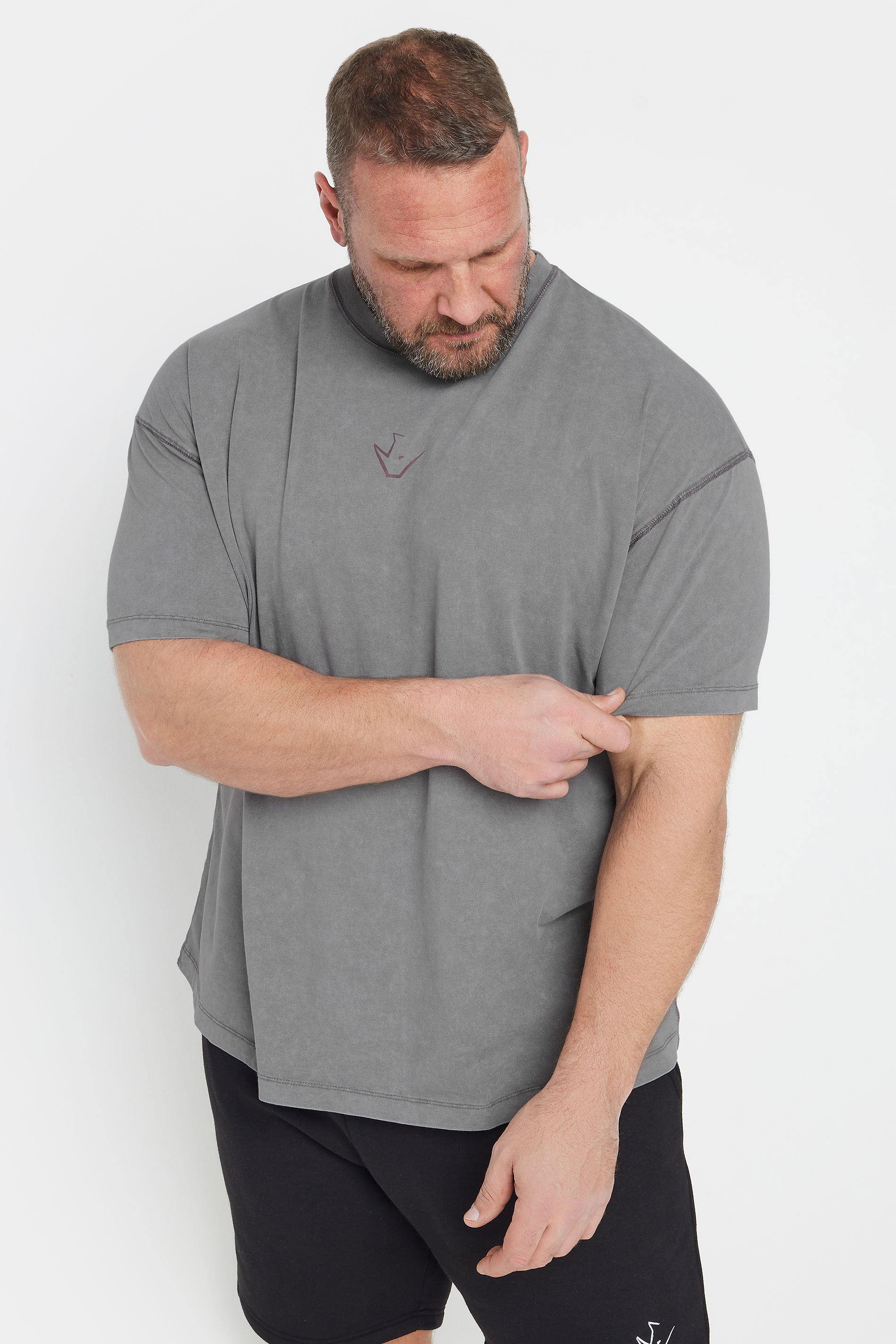 IronRhino Big & Tall Grey Acid Wash 'Barbell Club' T-Shirt | BadRhino 2