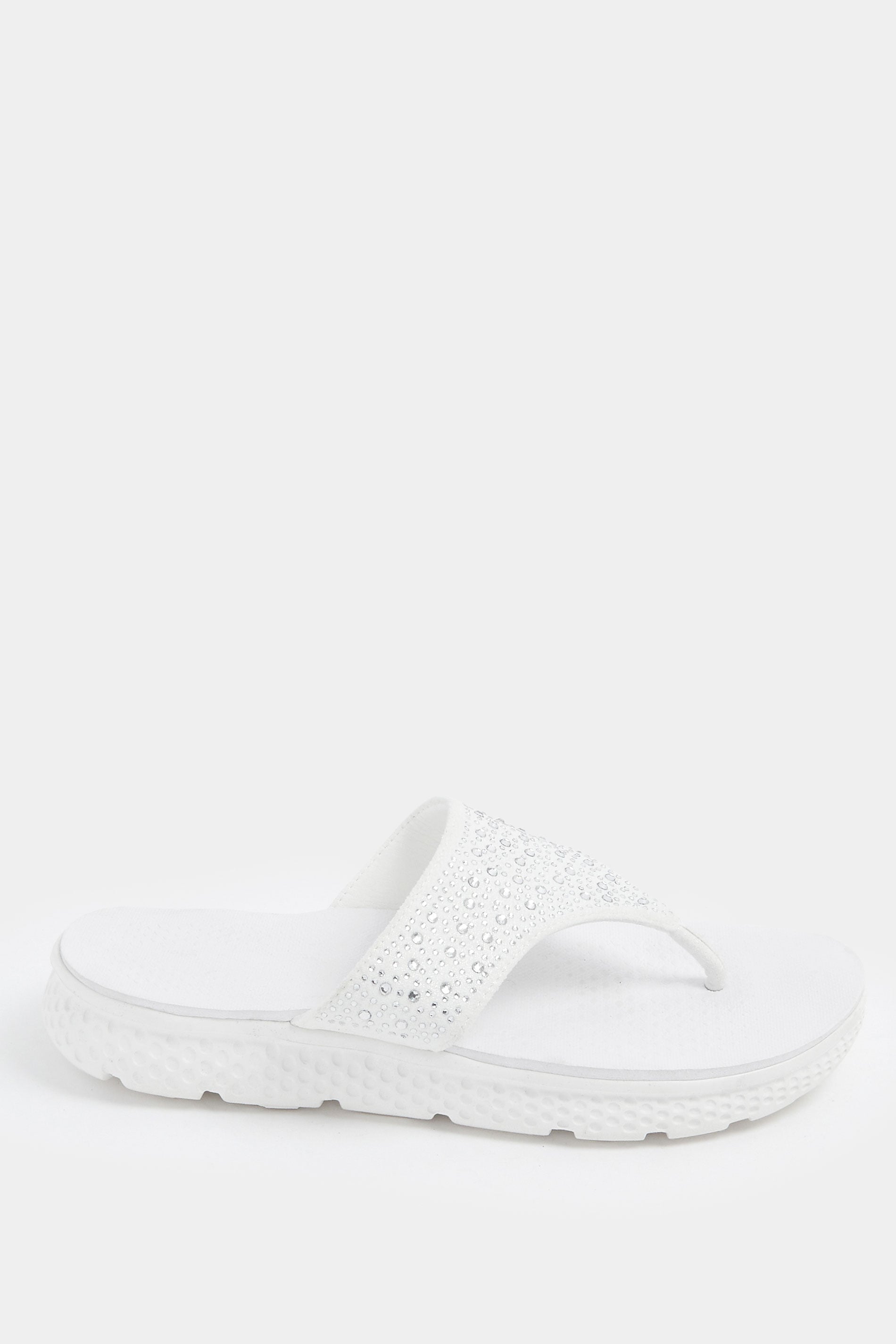 White Diamante T-Bar Sandals In Wide E Fit | Yours Clothing 2