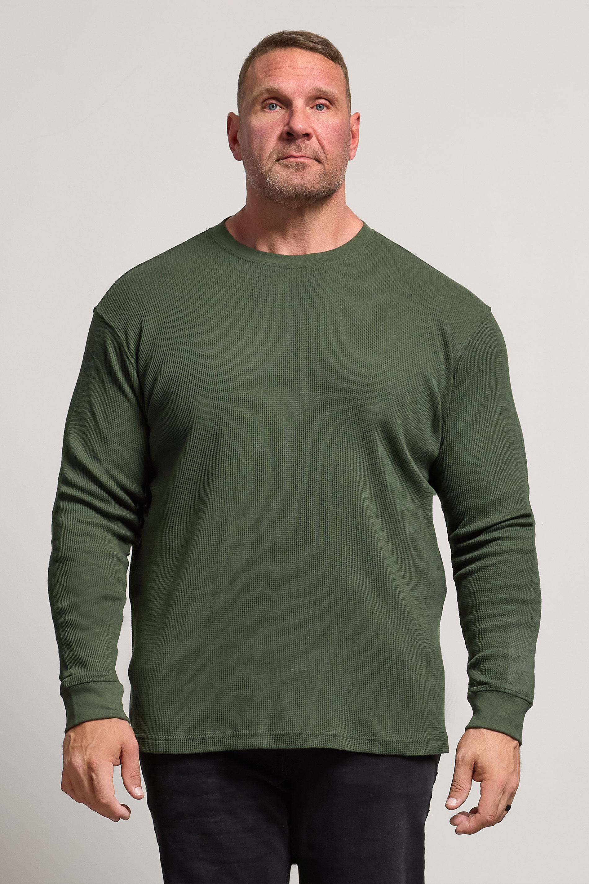 BadRhino Big & Tall Dark Green Waffle Texture Long sleeve T-Shirt | BadRhino 1