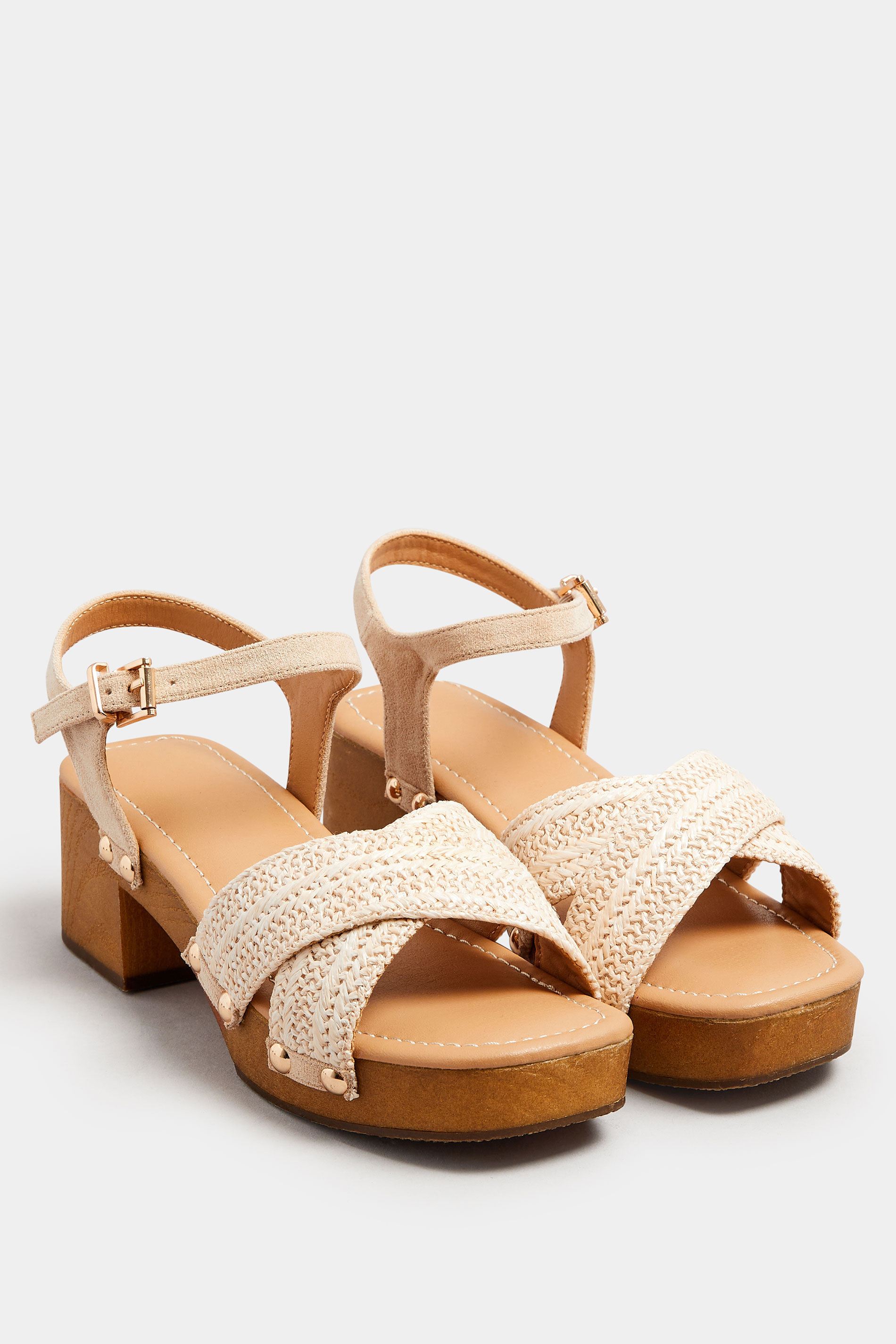 Natural Brown Cross Over Platform Wooden Clog Sandals In Wide E Fit | Yours Clothing 3