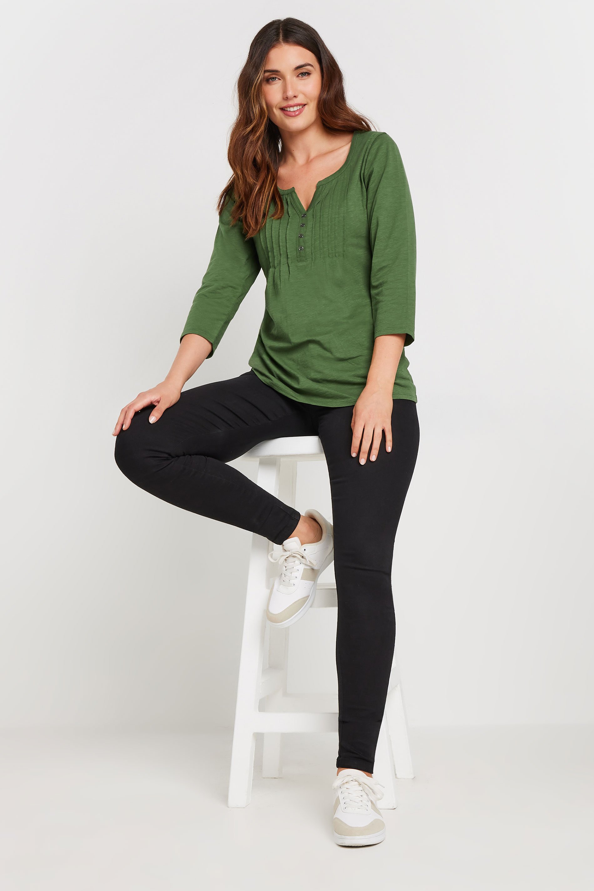 LTS Tall 2 PACK Khaki Green & Dark Pink Henley Tops | Long Tall Sally 3