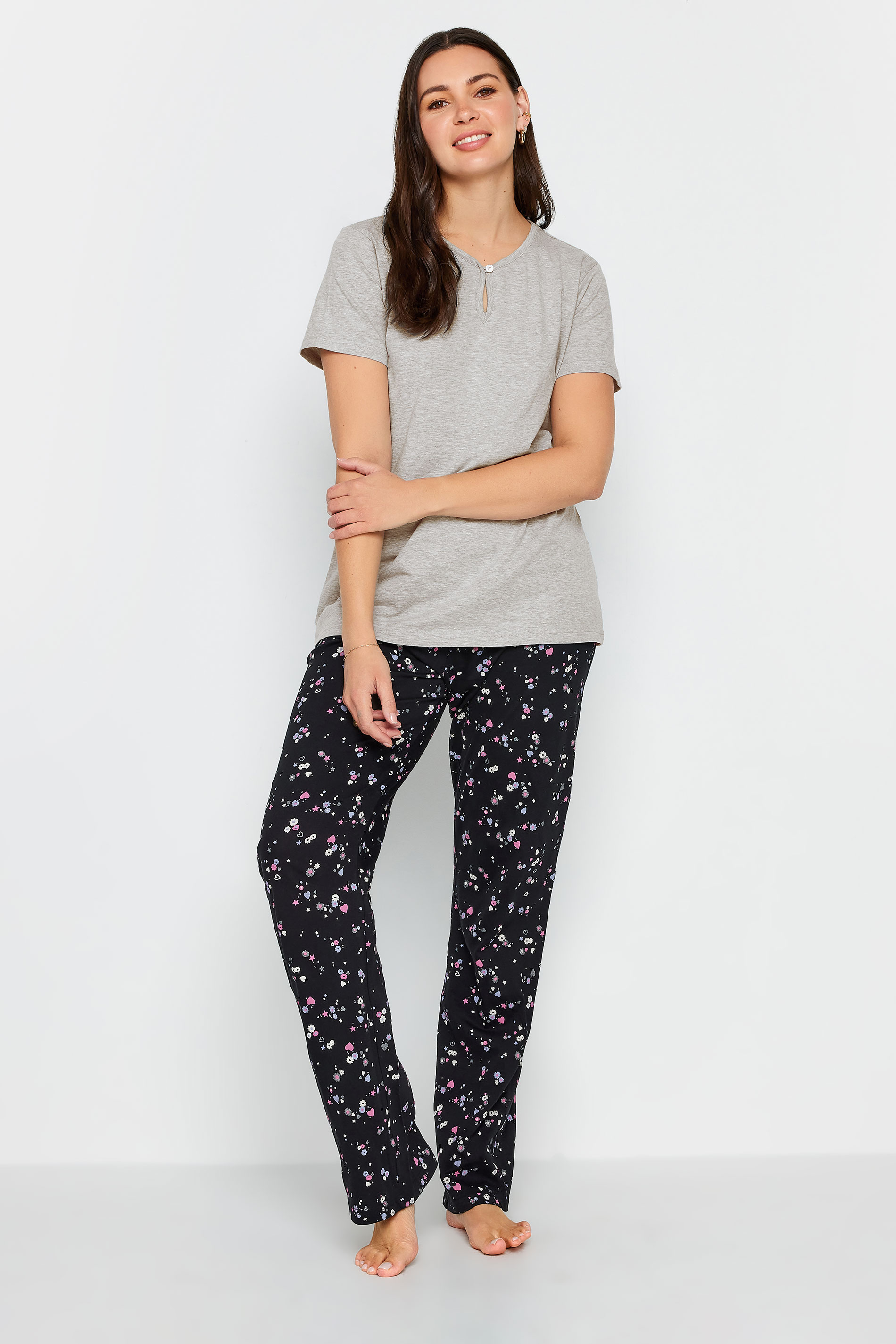 LTS Tall Womens Grey Ditsy Floral Print Wide Leg Pyjama Set | Long Tall Sally 2