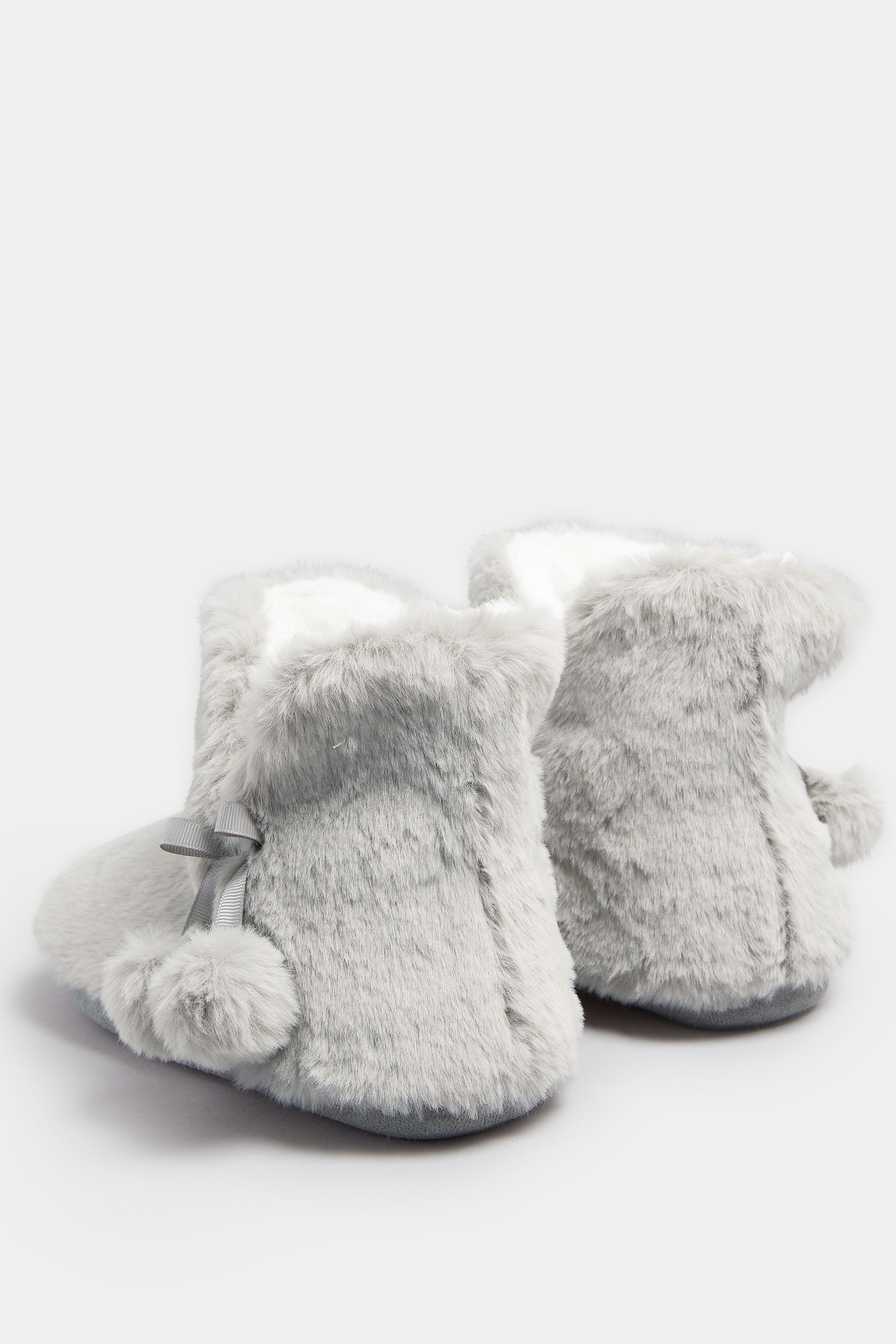 Grey Pom Pom Faux Fur Boot Slippers | Yours Clothing 4