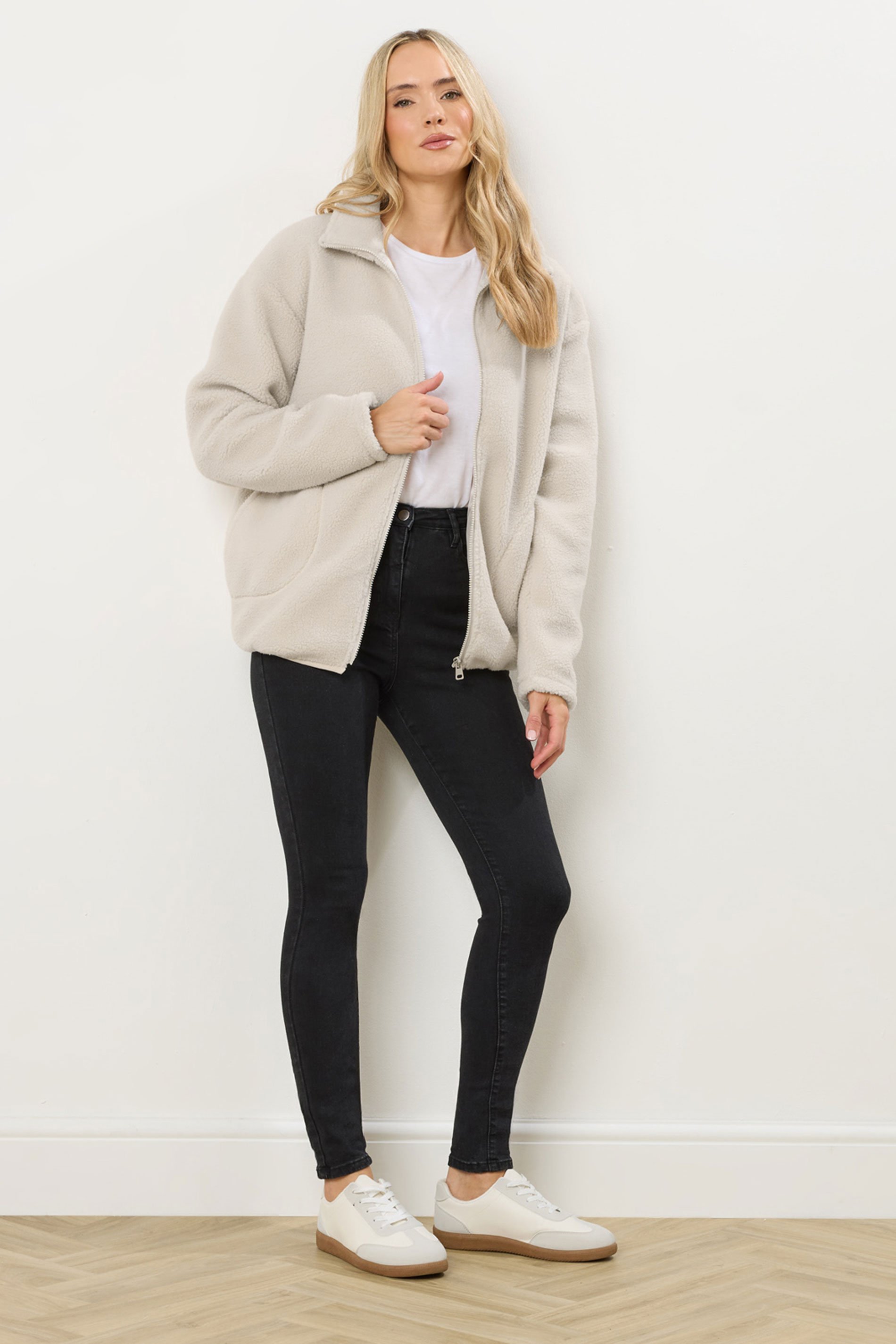 LTS Tall Ivory White Zip Fleece Jacket | Long Tall Sally 3