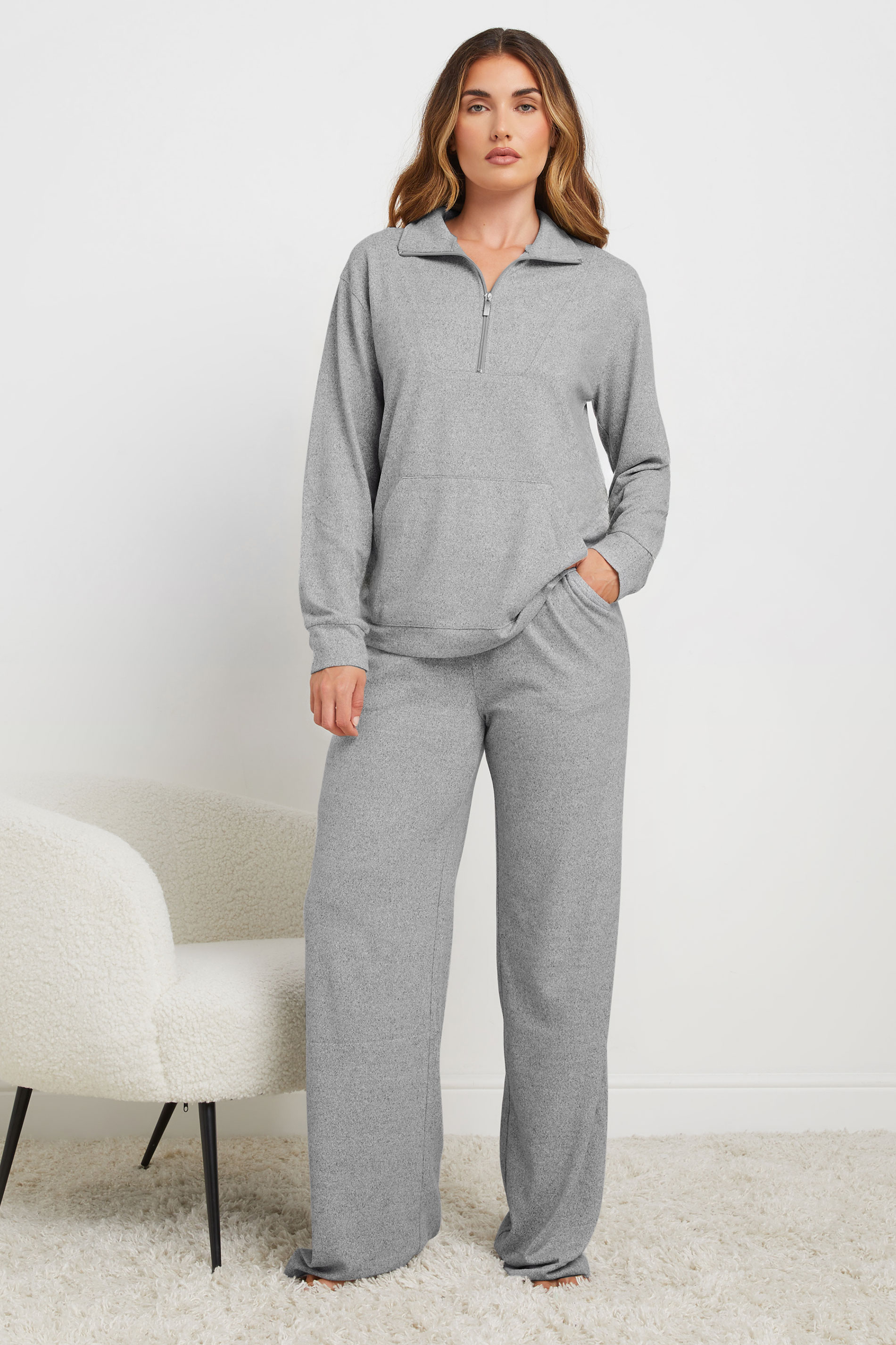 LTS Tall Grey Marl Soft Touch Wide Leg Joggers | Long Tall Sally 1