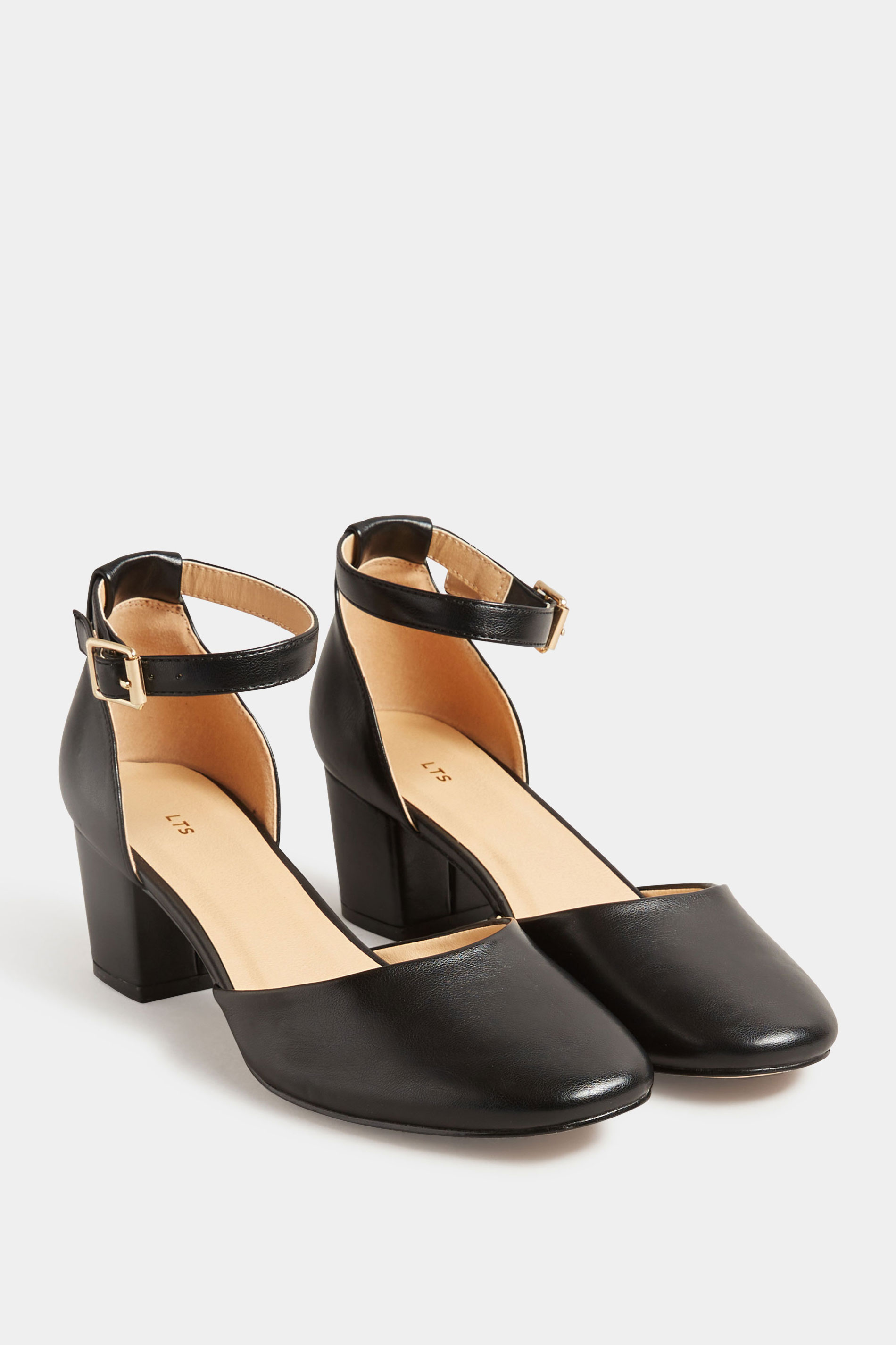 LTS Black Two Part Block Heel Court Shoes in Standard Fit | Long Tall Sally 2