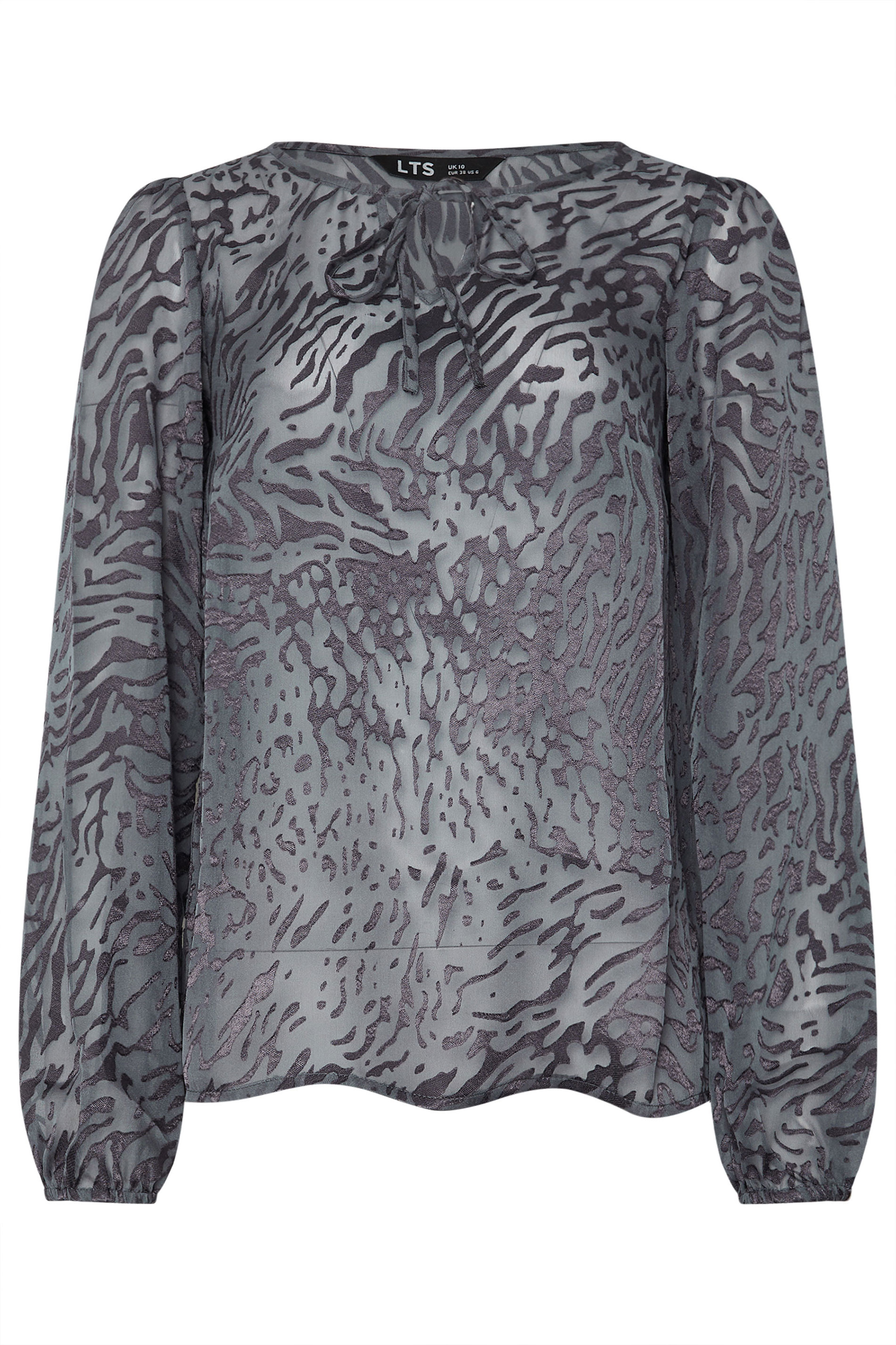 LTS Tall Grey Animal Burnout Tie Blouse | Long Tall Sally 5