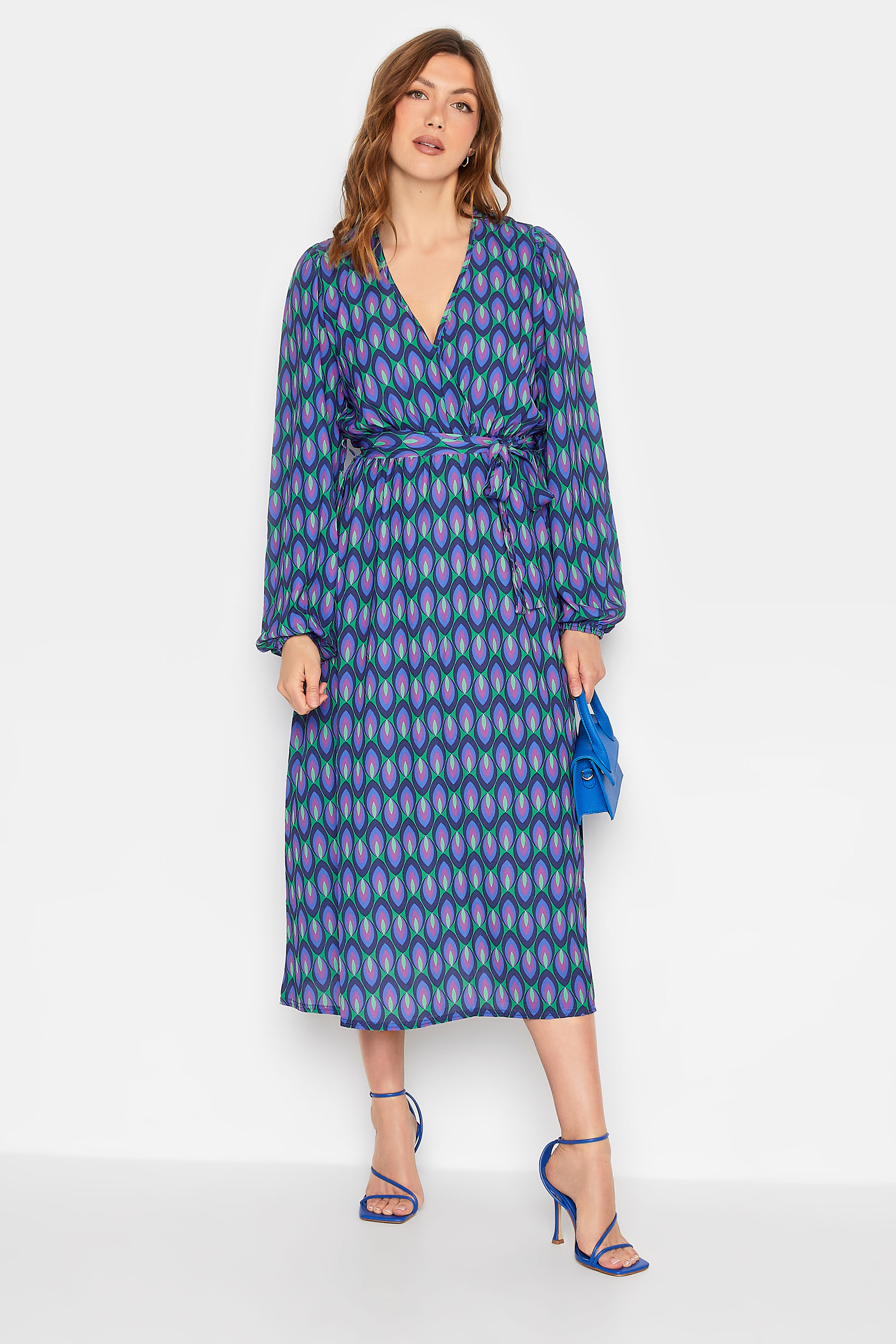 LTS Tall Women's Blue Geometric Print Midi Wrap Dress | Long Tall Sally 2