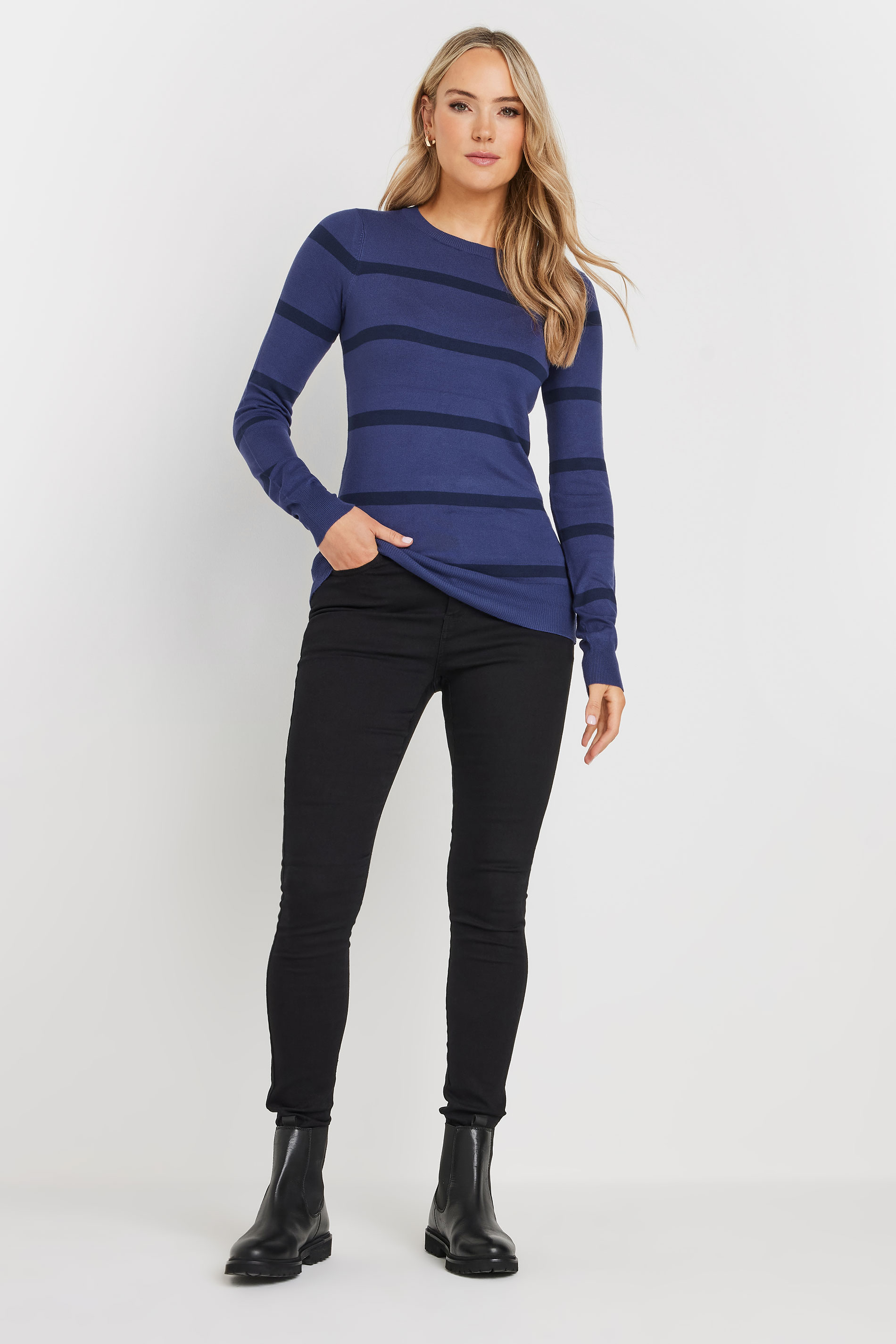 LTS Tall Navy Blue Fine Knit Striped Jumper | Long Tall Sally 2