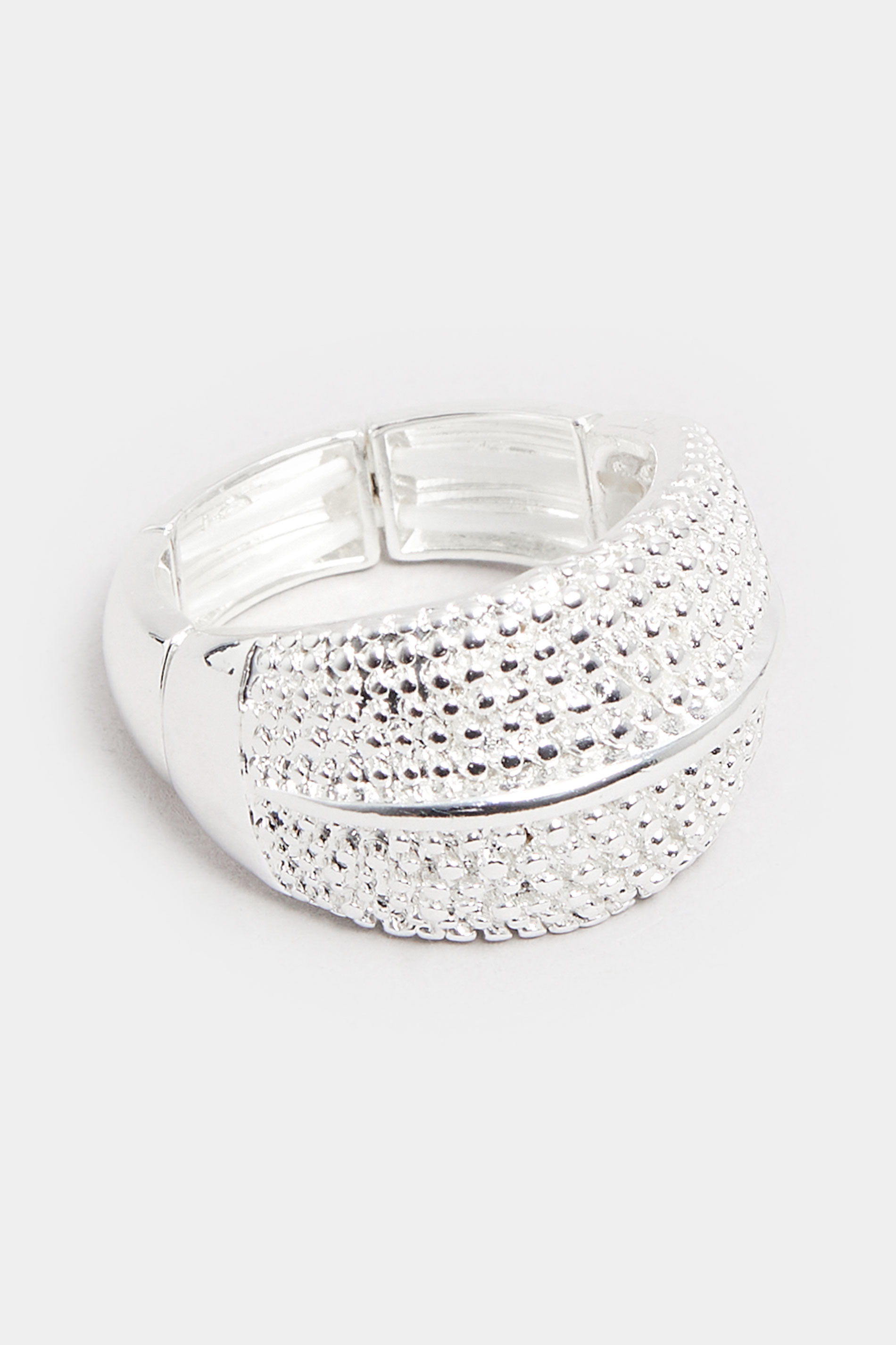 Silver Tone Textured Stretch Ring | Yours Clothing 2