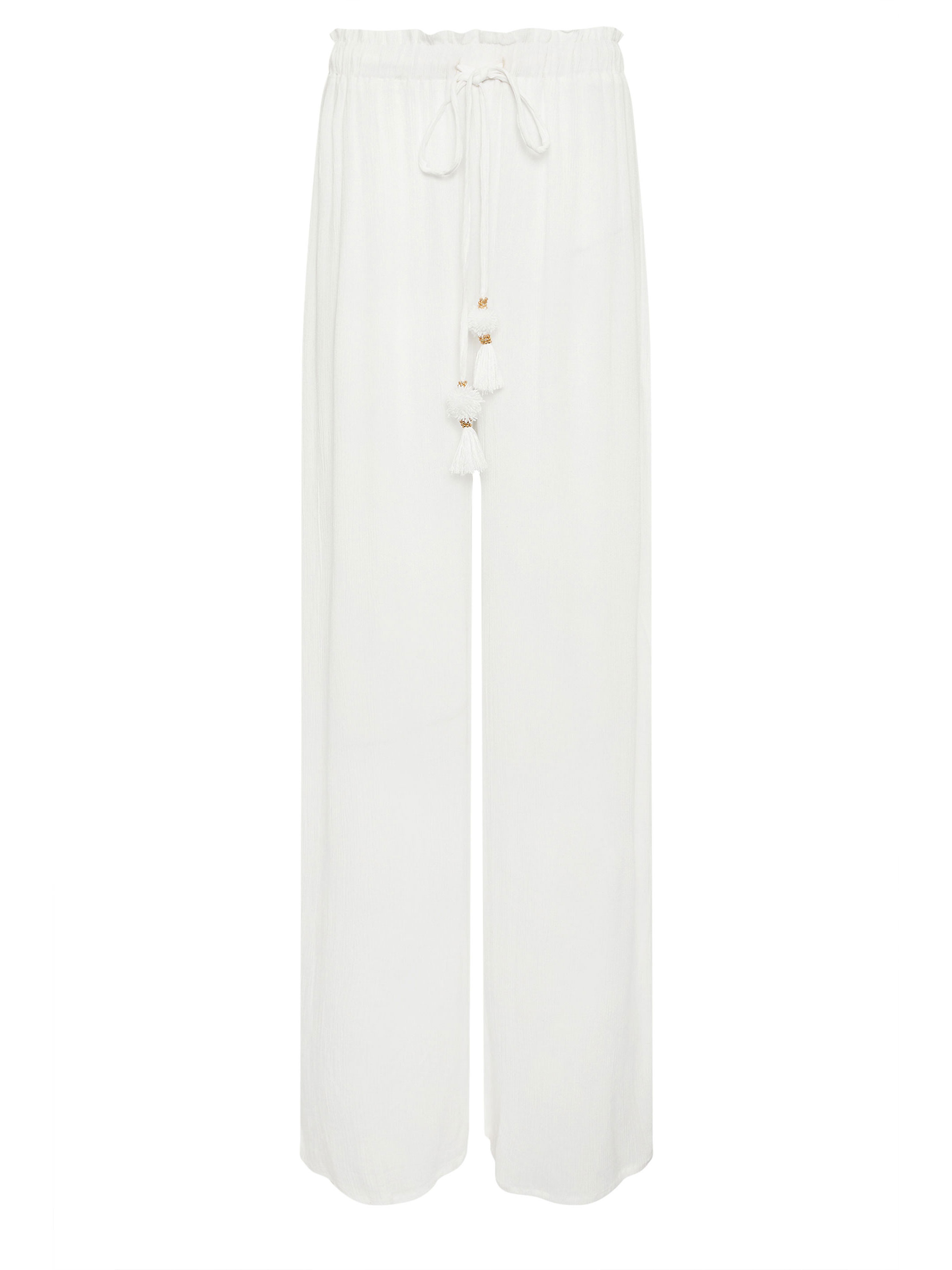 LTS Tall Women's White Textured Tie Waist Wide Leg Trousers | Long Tall Sally 6