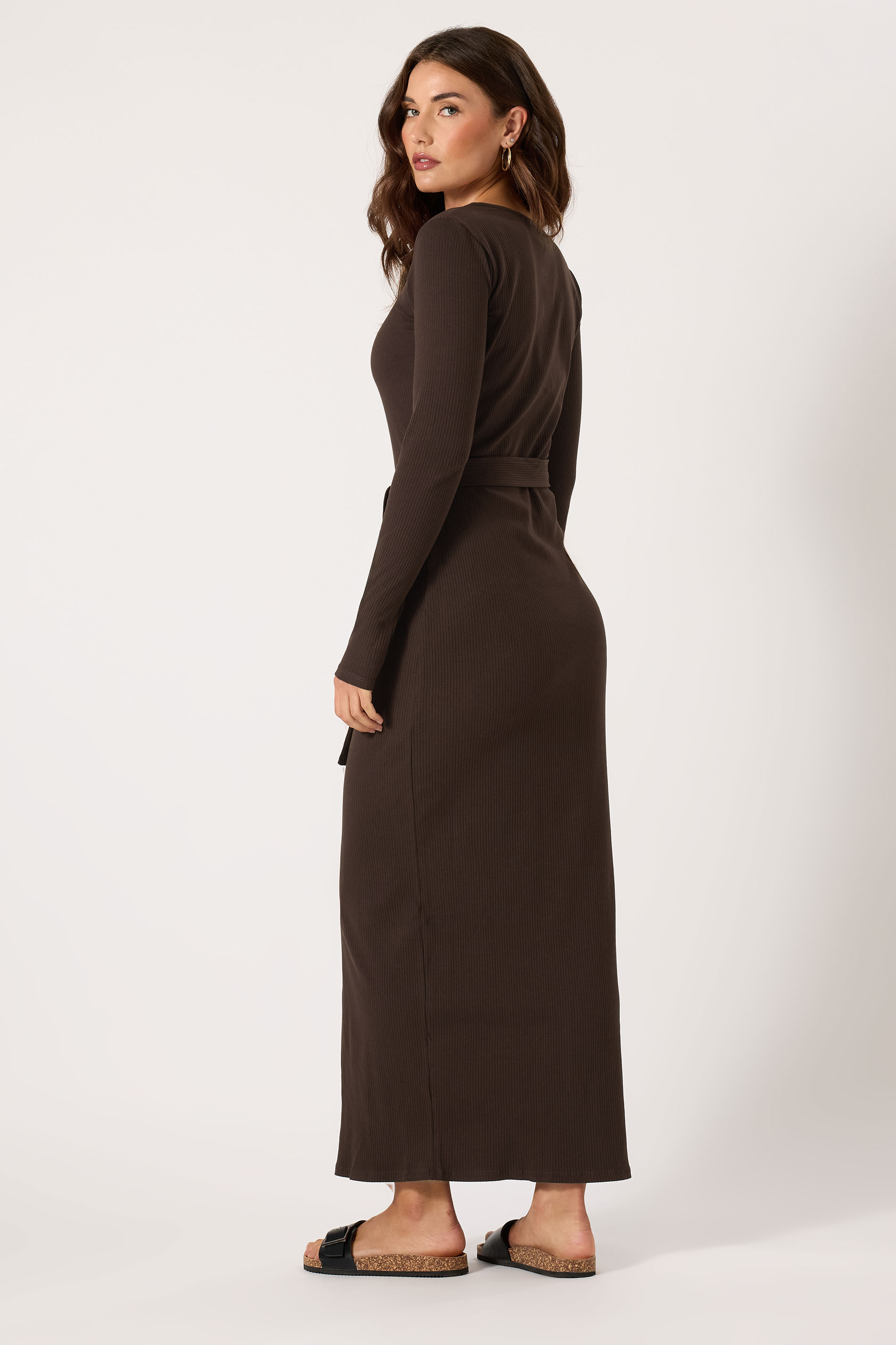 LTS Tall Chocolate Brown Ribbed Button Maxi Dress | Long Tall Sally 3