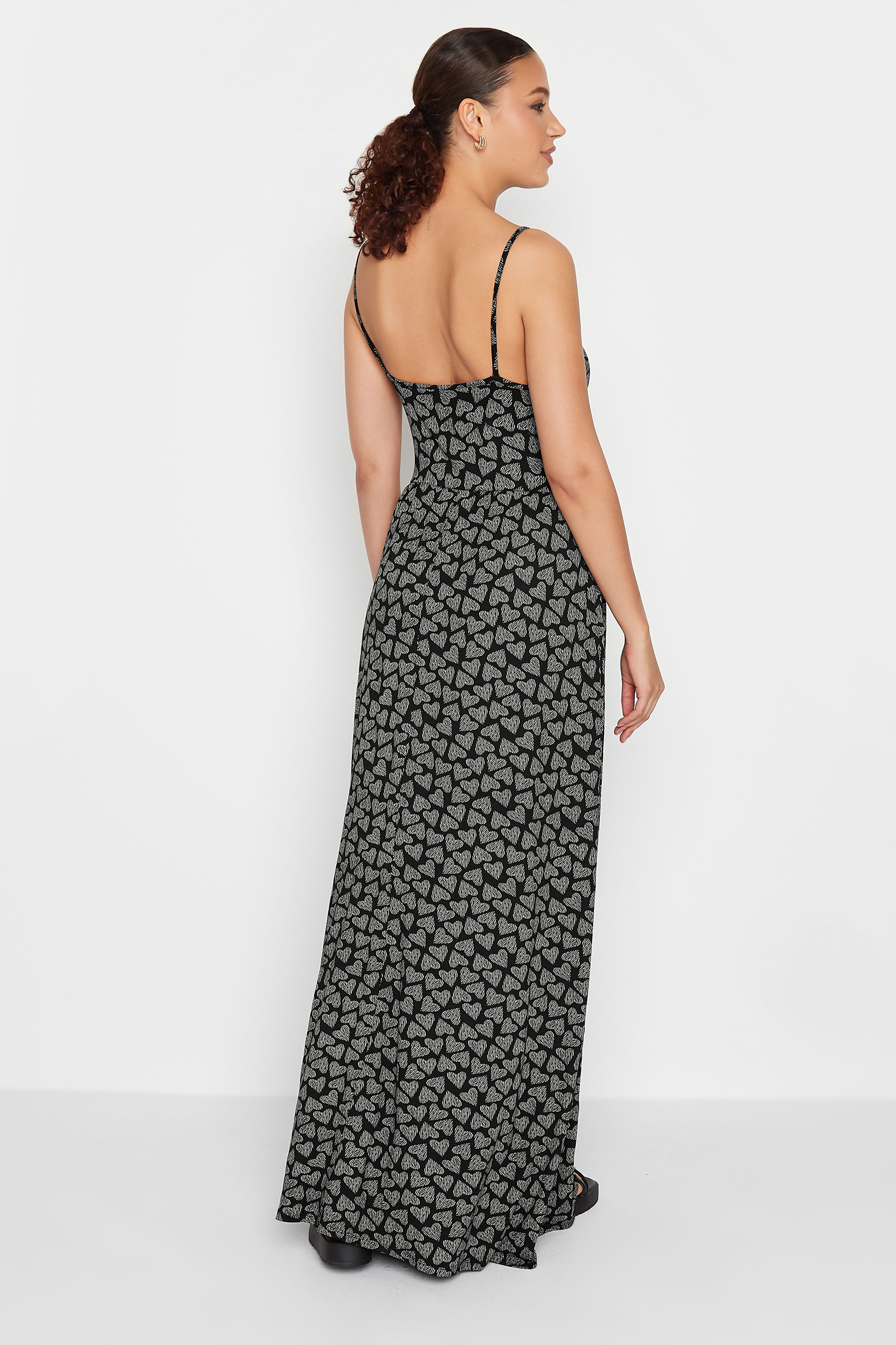 LTS Tall Women's Black Heart Print Plunge Strappy Maxi Dress | Yours Clothing 3