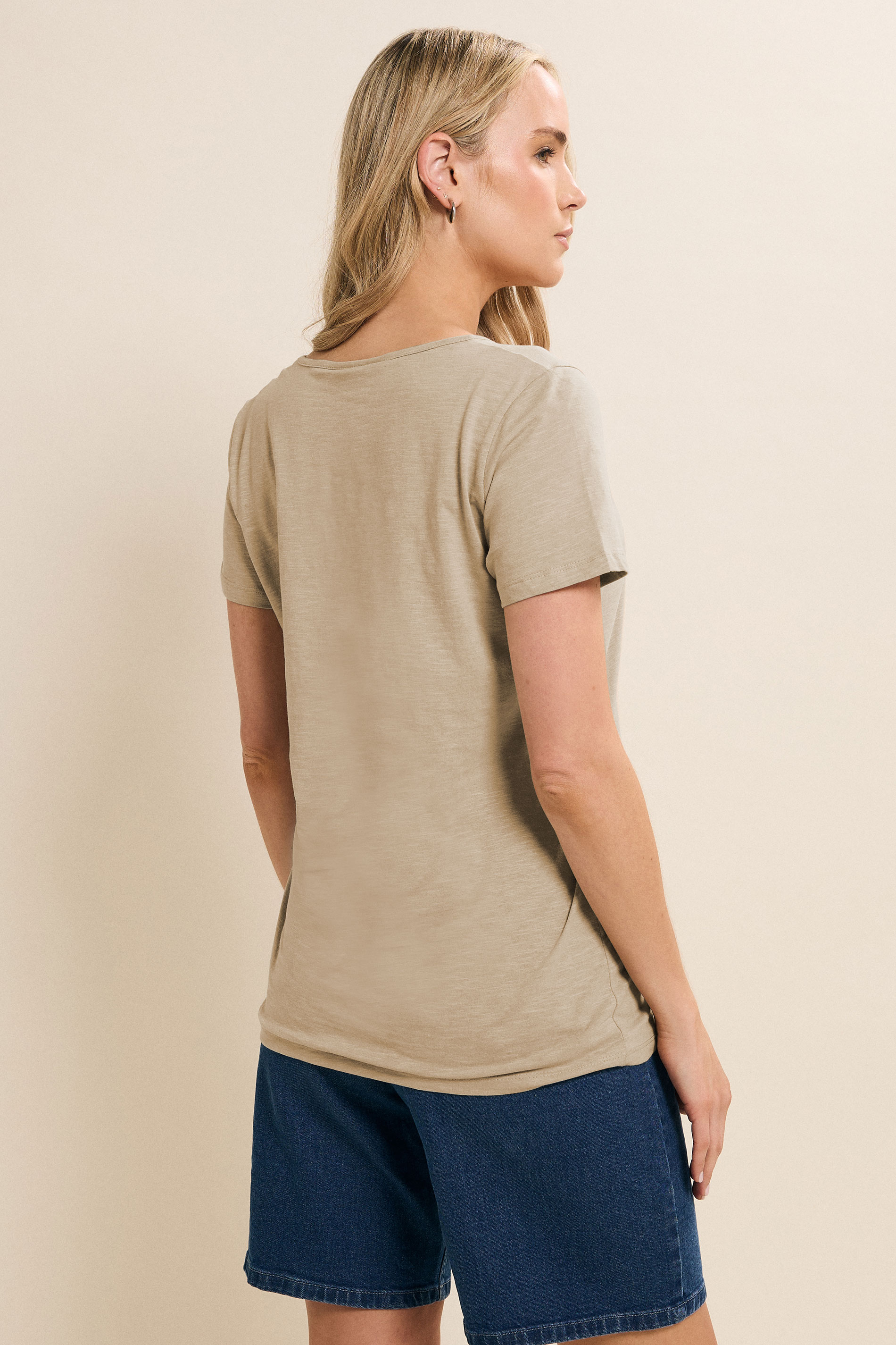 LTS Tall Women's Natural Brown V-Neck Short Sleeve T-Shirt | Long Tall Sally 3