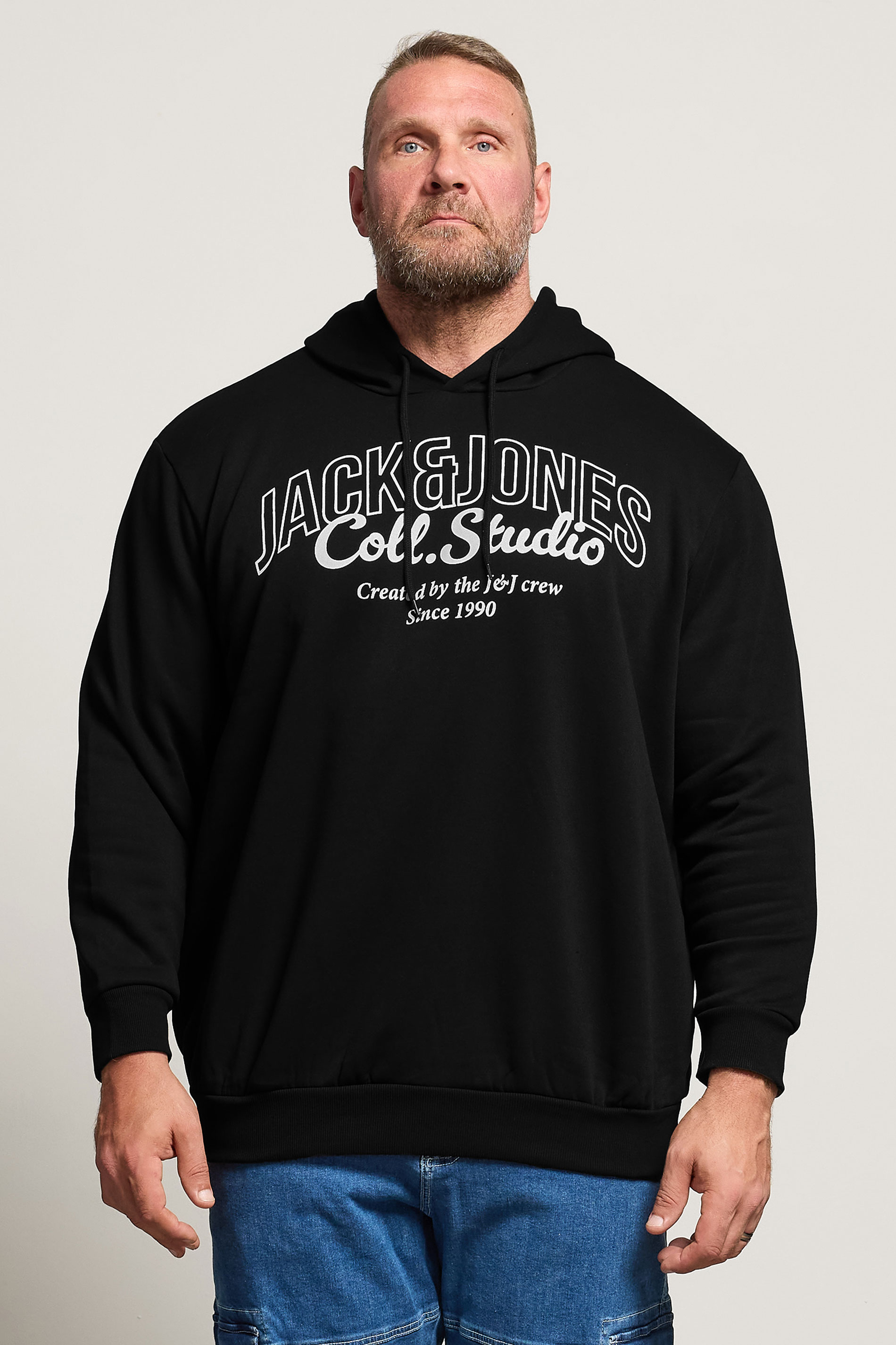 JACK & JONES Big & Tall Black Printed Hoodie | BadRhino 1