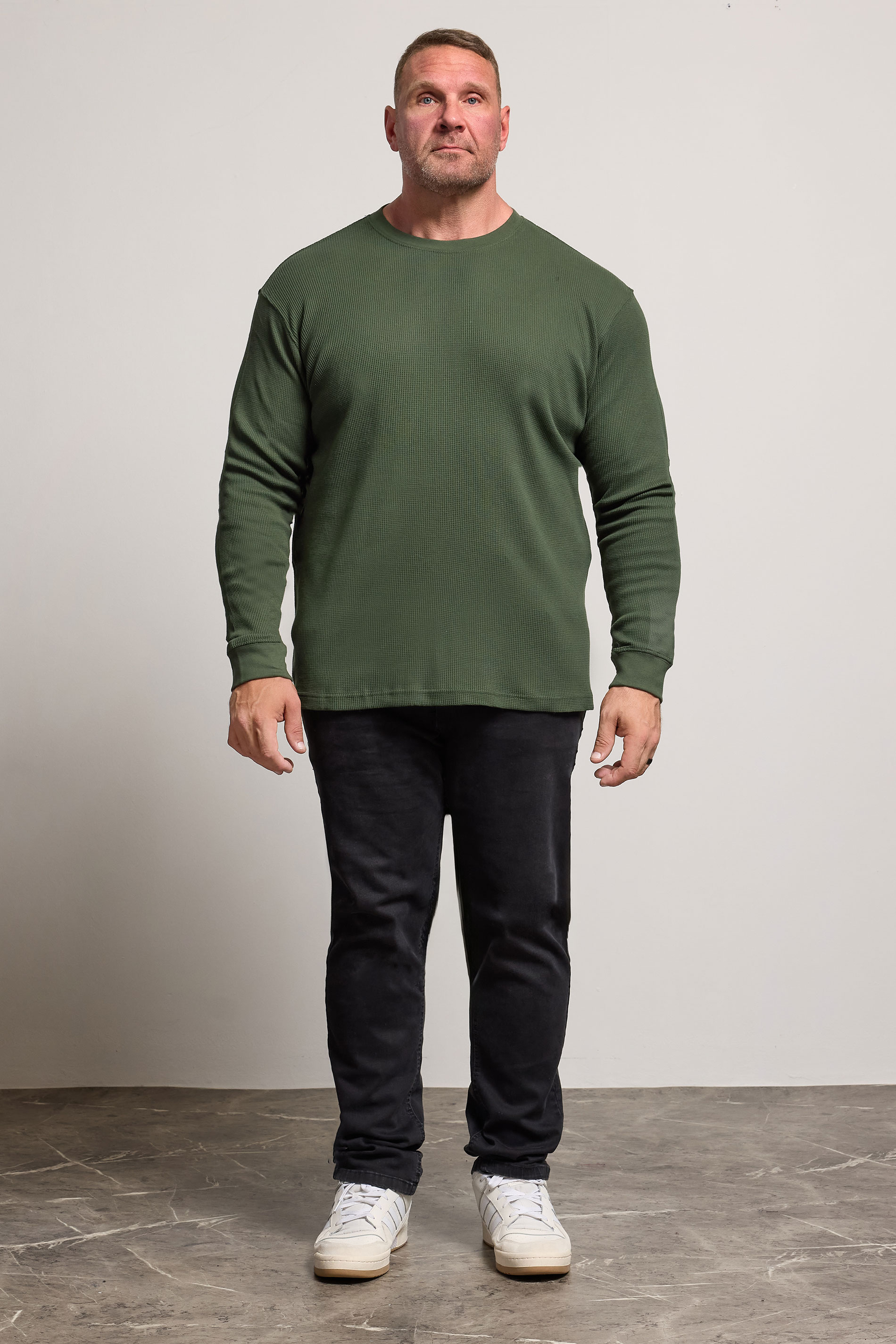 BadRhino Big & Tall Dark Green Waffle Texture Long sleeve T-Shirt | BadRhino 2