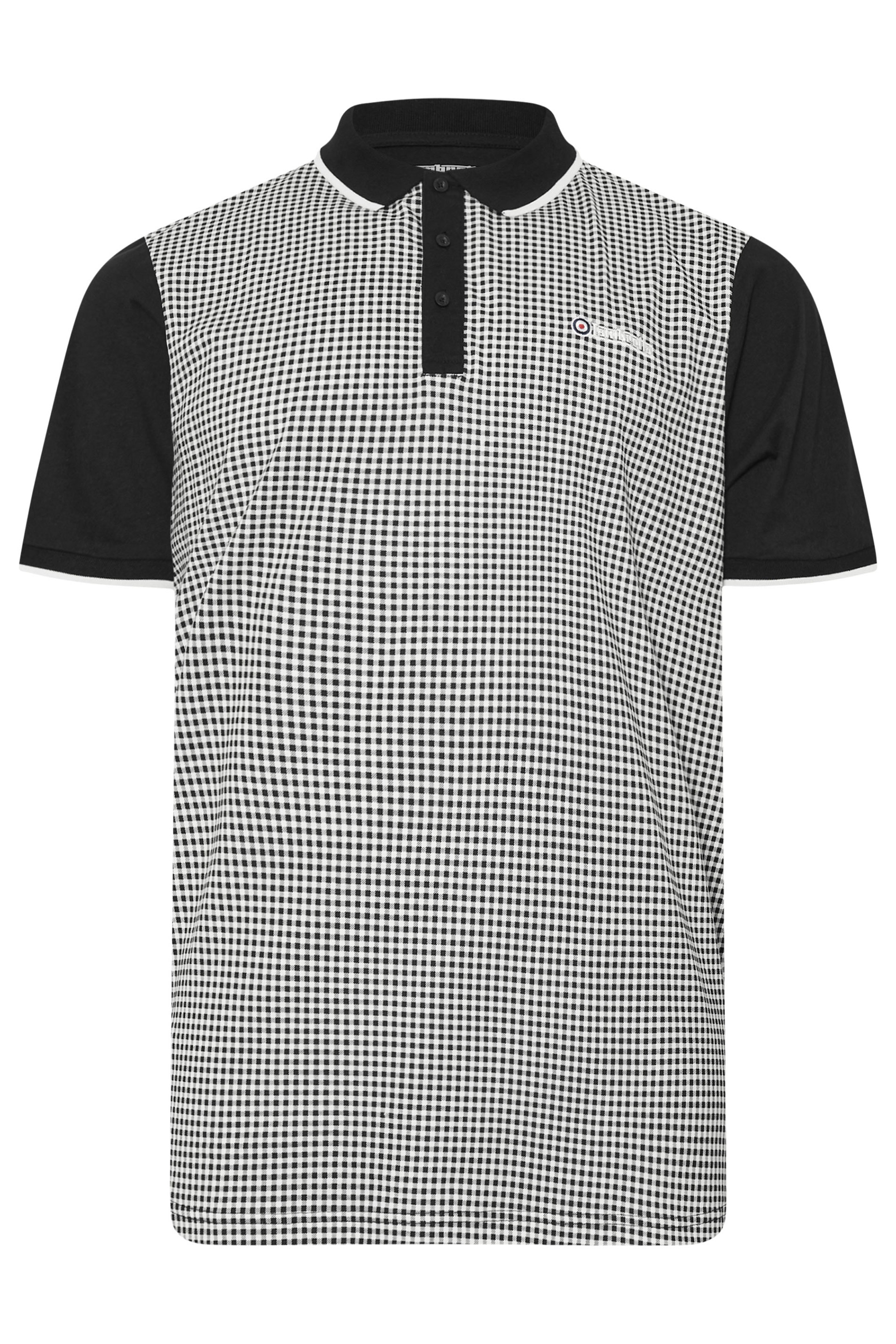 LAMBRETTA Big & Tall Black Gingham Print Polo Shirt | BadRhino 3
