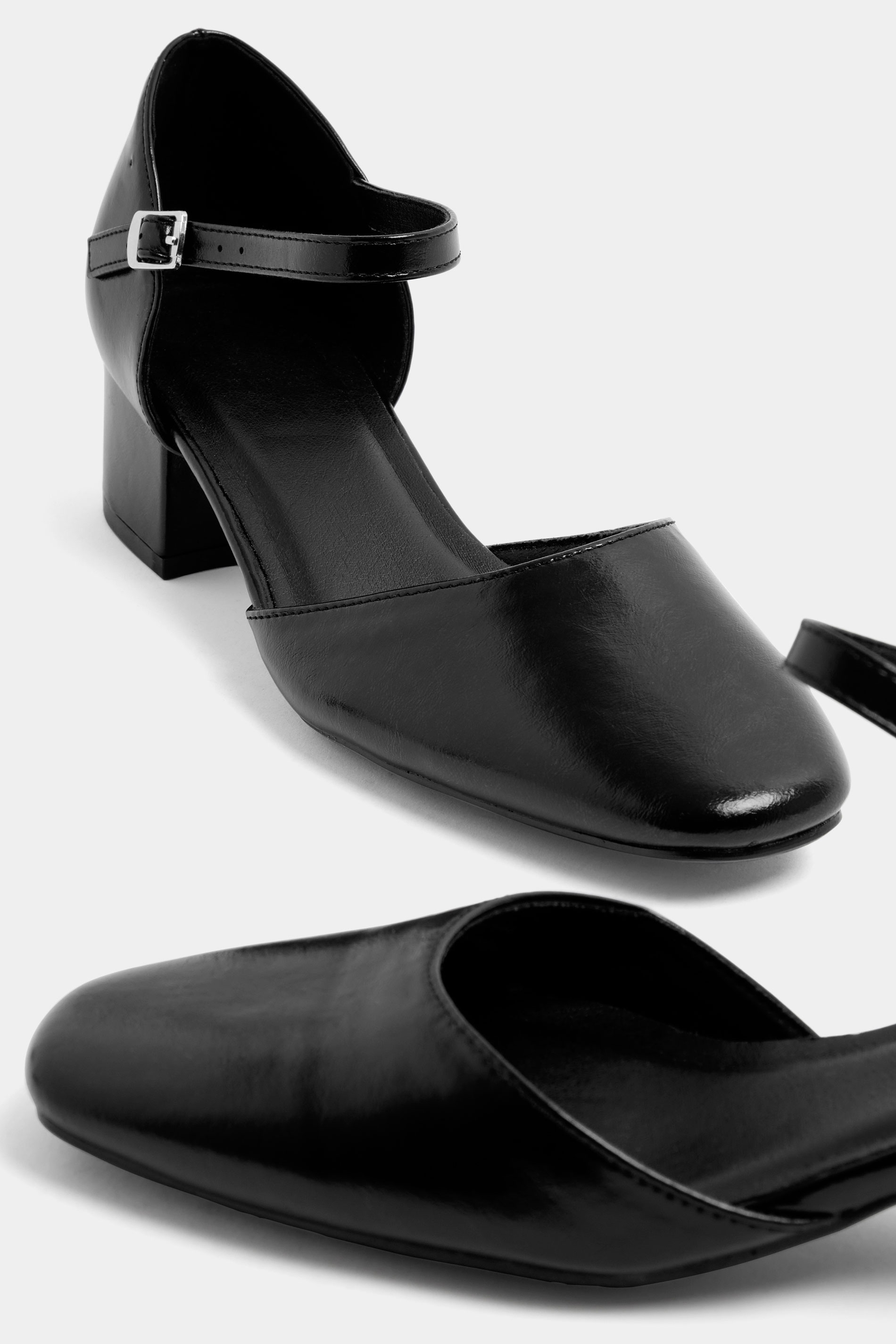Black Square Toe Block Heels In Wide E | Yours Clothing 4