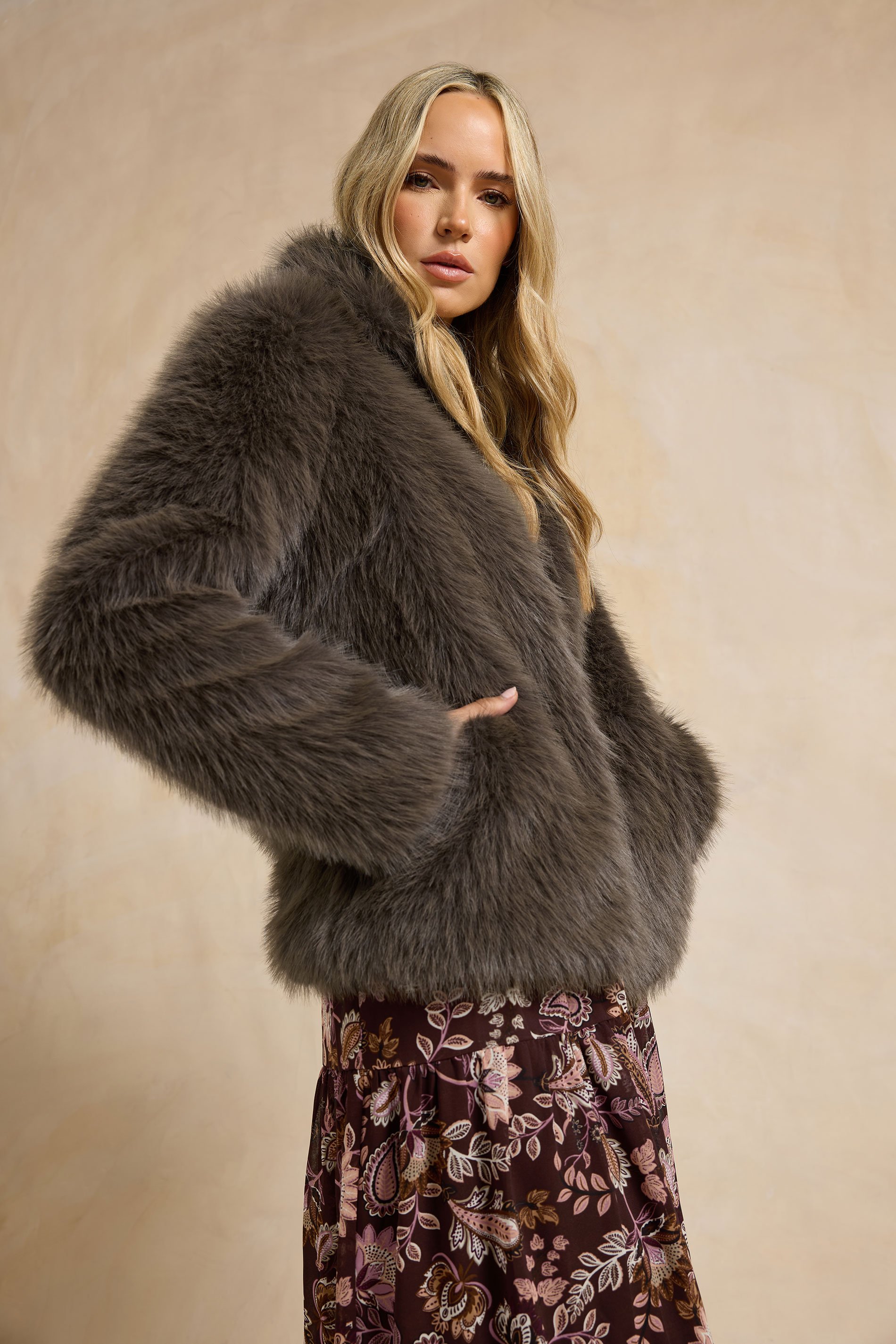 LTS Tall Chocolate Brown Faux Fur Jacket | Long Tall Sally 1